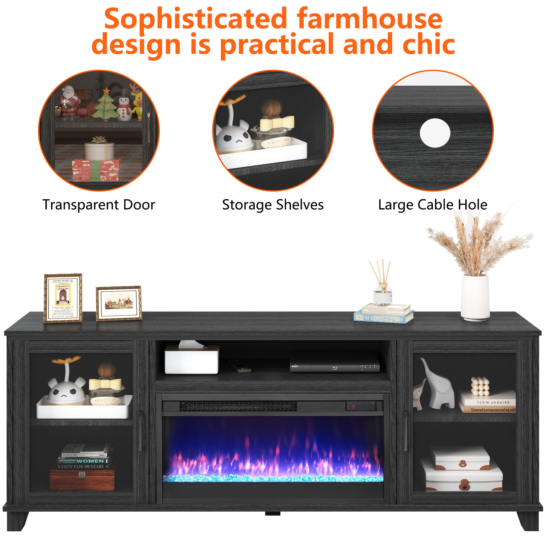 PAPROOS Fireplace TV Stand for TVs up to 60"