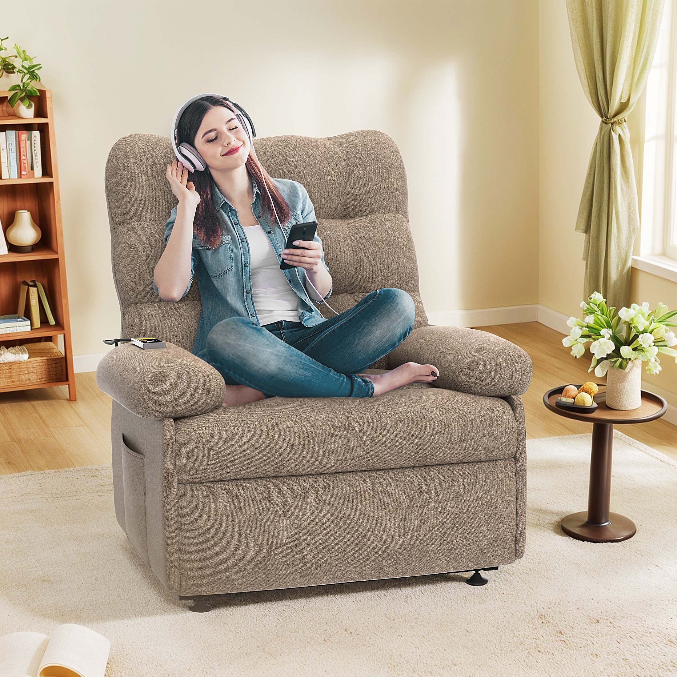 Electric Recliner Chair, PAPROOS Ergonomic Lounge Recliner with Remote Control, Side Pocket, Modern Power Recliner Sofa for Adults Elderly, Single Reclining Sofa for Living Room Home, Grey