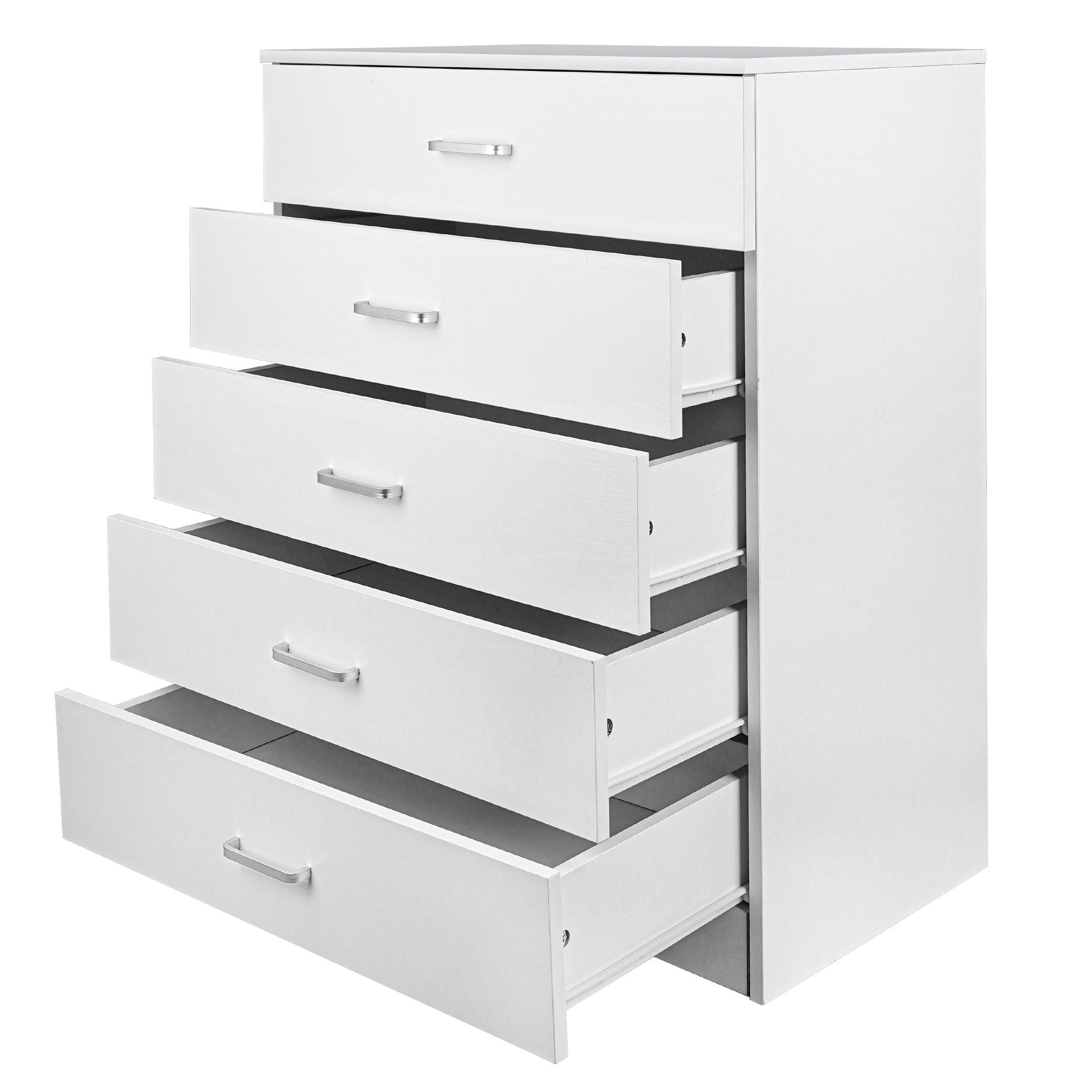 SYNGAR White 5 Drawer Dresser, Chest of Drawers for Bedroom, Modern Storage Cabinet Dresser Organizer Unit with Handle for Living Room, Closet, Hallway, Nursery