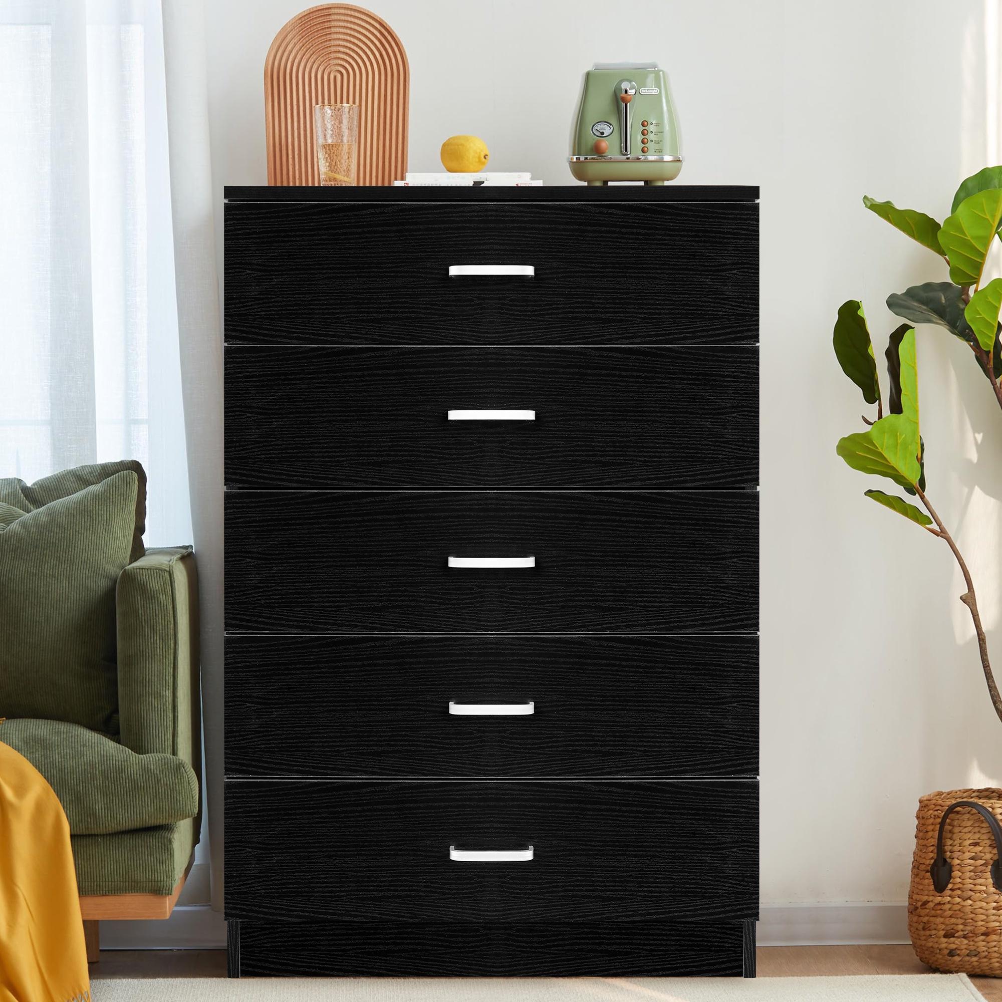 SYNGAR White 5 Drawer Dresser, Chest of Drawers for Bedroom, Modern Storage Cabinet Dresser Organizer Unit with Handle for Living Room, Closet, Hallway, Nursery