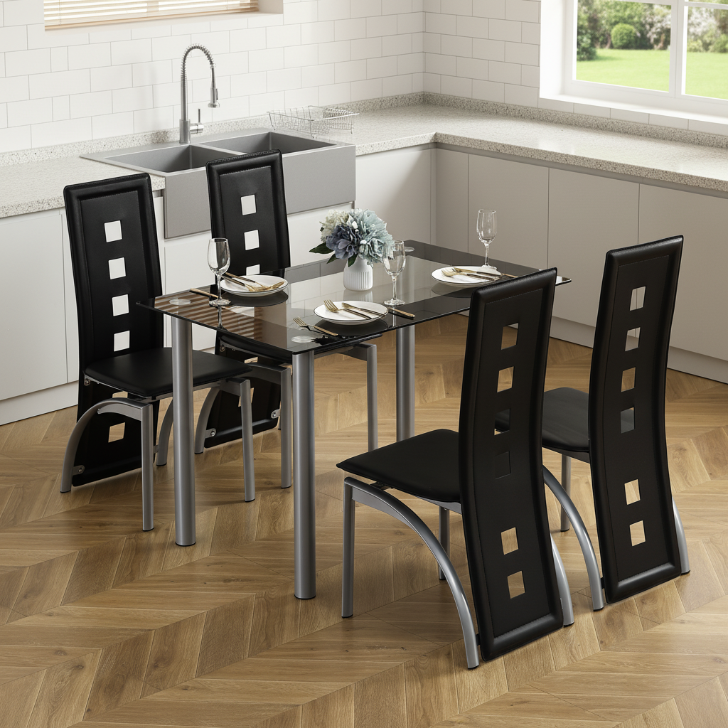 PAPROOS Tempered Glass Dining Table for 4