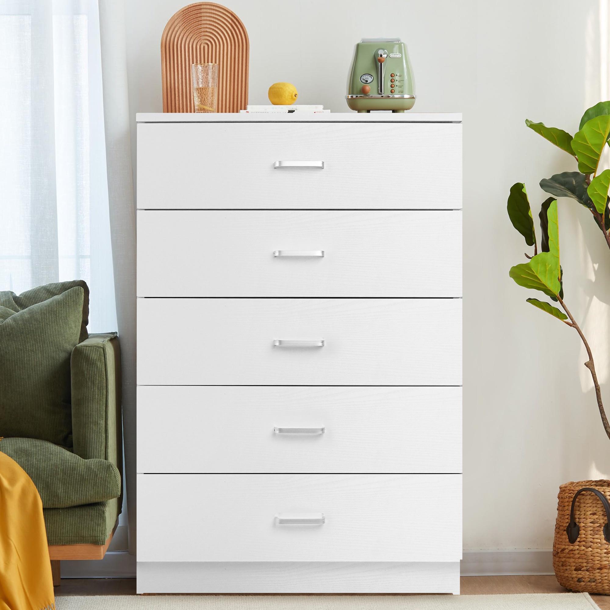 SYNGAR White 5 Drawer Dresser, Chest of Drawers for Bedroom, Modern Storage Cabinet Dresser Organizer Unit with Handle for Living Room, Closet, Hallway, Nursery