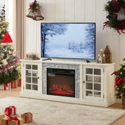 PAPROOS 70" Fireplace TV Stand for TVs up to 75" with 23" Electric Fireplace, Large Entertainment Center with 2-Door Storage, Modern Television Table Center for Living Room, White