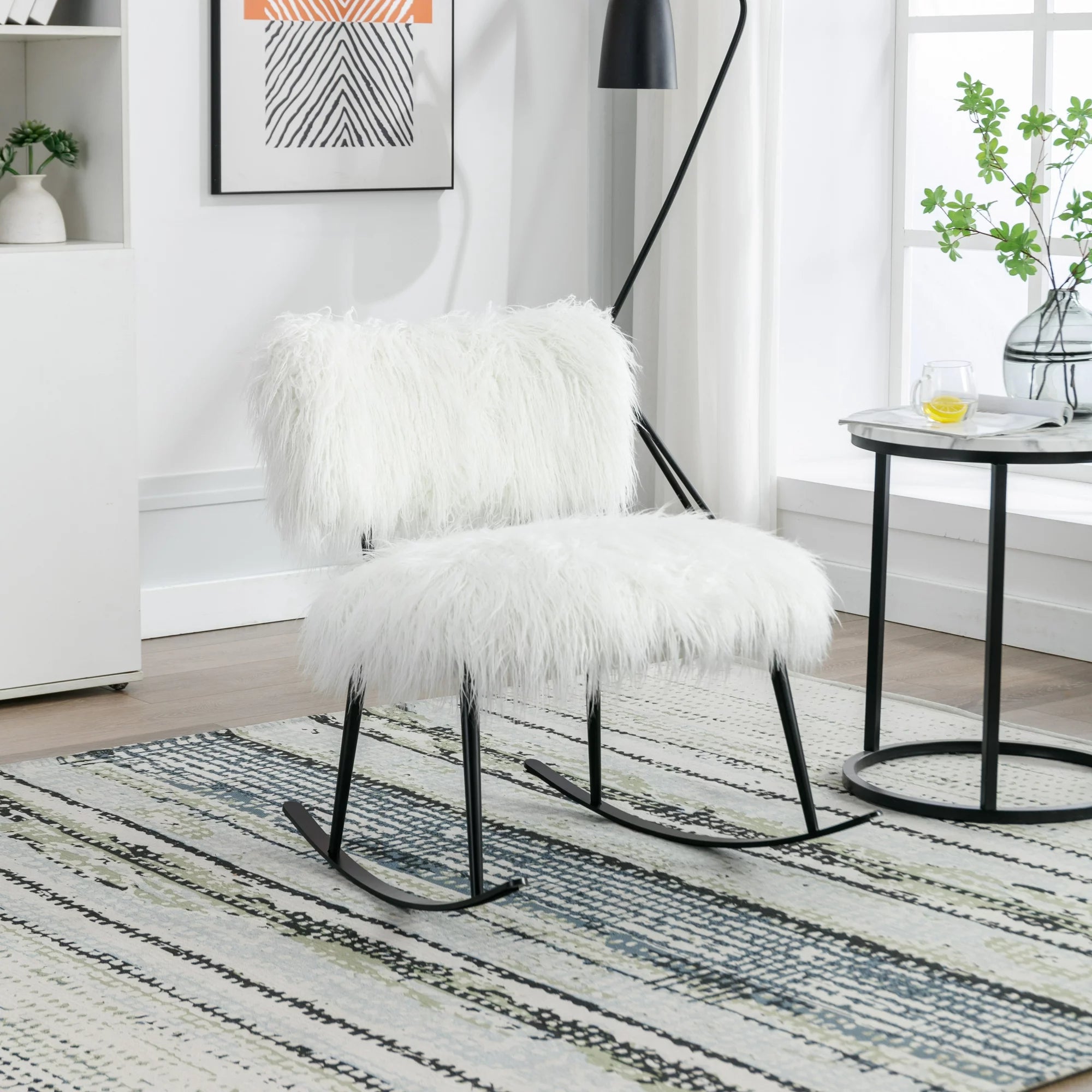 paproos Modern Velvet Nursery Rocking Chair, Accent Rocker Chair with High Backrest for Baby Nursery Kids, Accent Glider Rocker for Living Room Bedroom Playroom