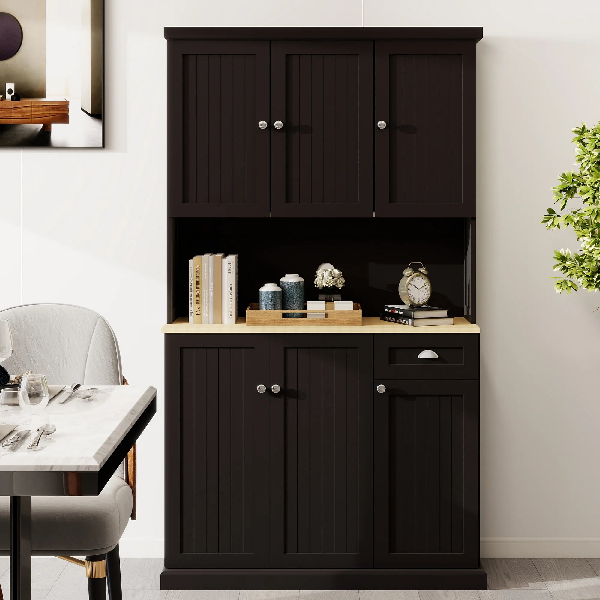 paproos 70.87" Pantry Cabinets with Hutch, Tall Kitchen Pantry Storage Cabinet, Sideboard Buffet Cabinet with 6 Doors, Large Countertop, Storage Shelf, Kitchen Dining Room Bathroom Sideboard, White