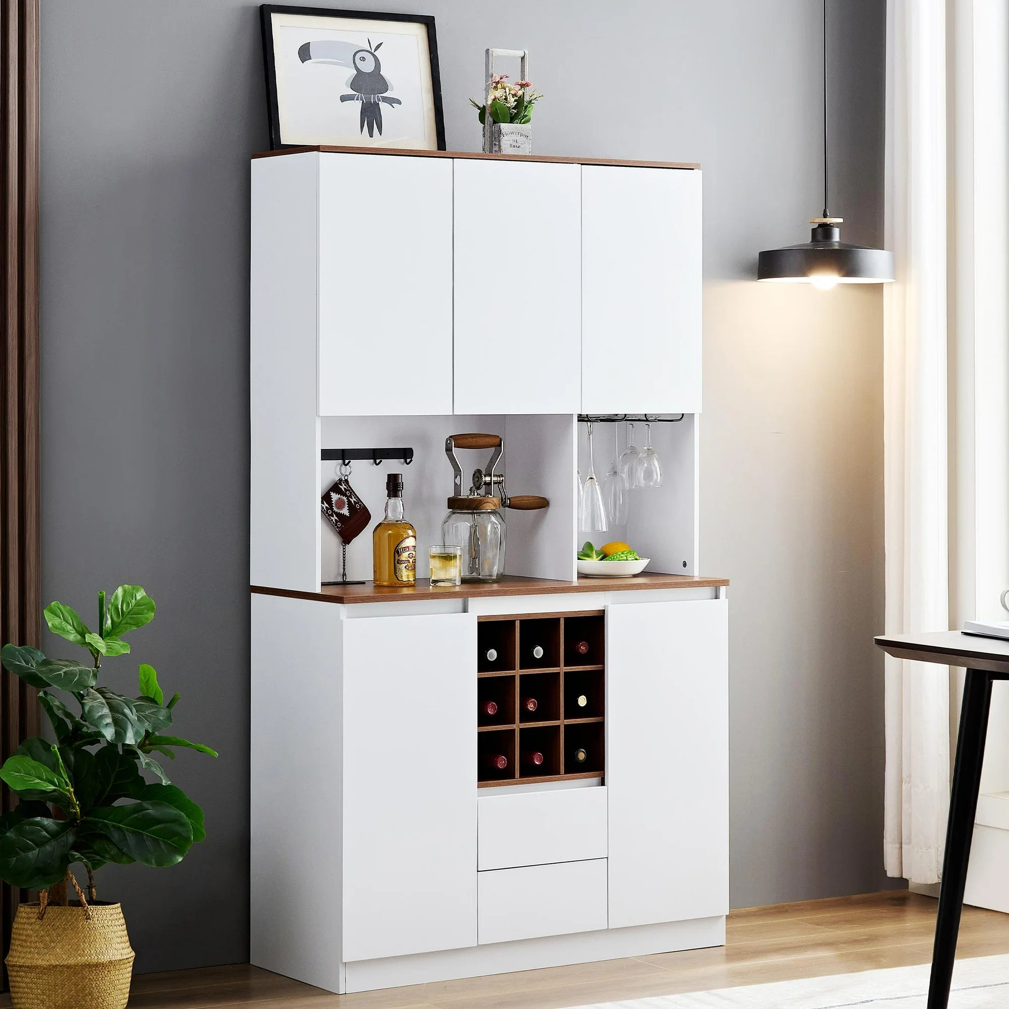 paproos 70.87" Pantry Cabinets with Hutch, Tall Kitchen Pantry Storage Cabinet, Sideboard Buffet Cabinet with 6 Doors, Large Countertop, Storage Shelf, Kitchen Dining Room Bathroom Sideboard, White