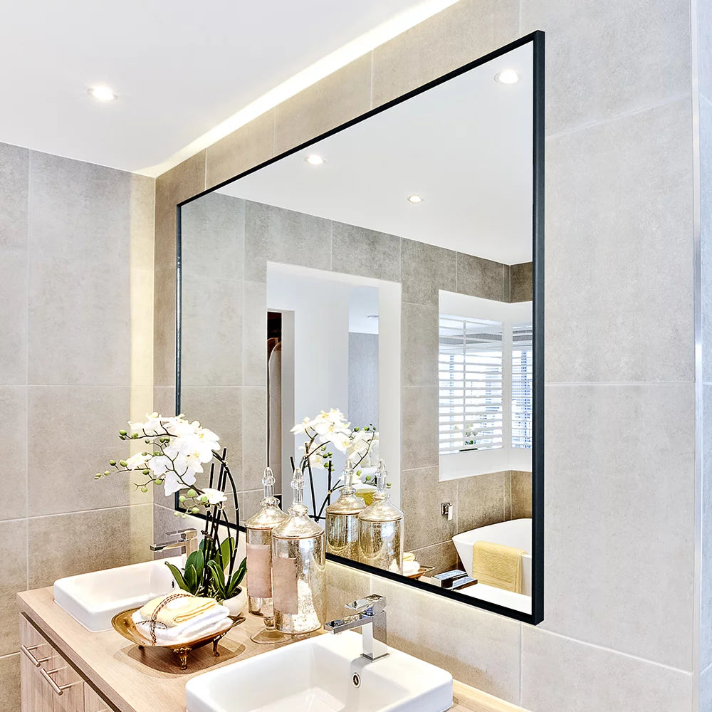 paproos Black Bathroom Mirror 36 x 24 Inch, Large Bathroom Mirror, Black Rectangle Mirror with Aluminum Frame, Modern Wall Mounted Vanity Mirror Hangs Horizontal or Vertical