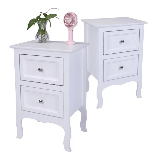 paproos Modern Bed Side Table Set of 2, Nightstand with with 2 Storage Drawers, Sofa Side Table for Living Room, Bedroom, White