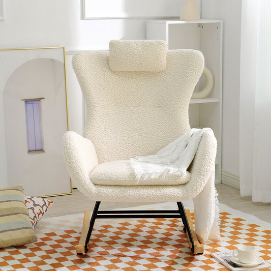 paproos Modern Velvet Nursery Rocking Chair, Accent Rocker Chair with High Backrest for Baby Nursery Kids, Accent Glider Rocker for Living Room Bedroom Playroom