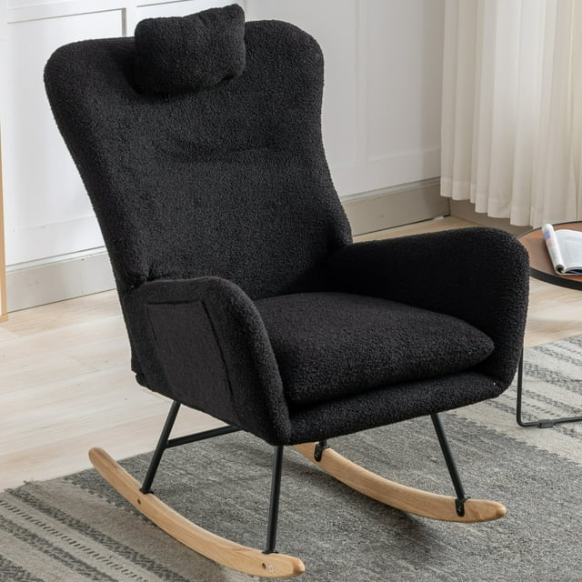 paproos Modern Velvet Nursery Rocking Chair, Accent Rocker Chair with High Backrest for Baby Nursery Kids, Accent Glider Rocker for Living Room Bedroom Playroom