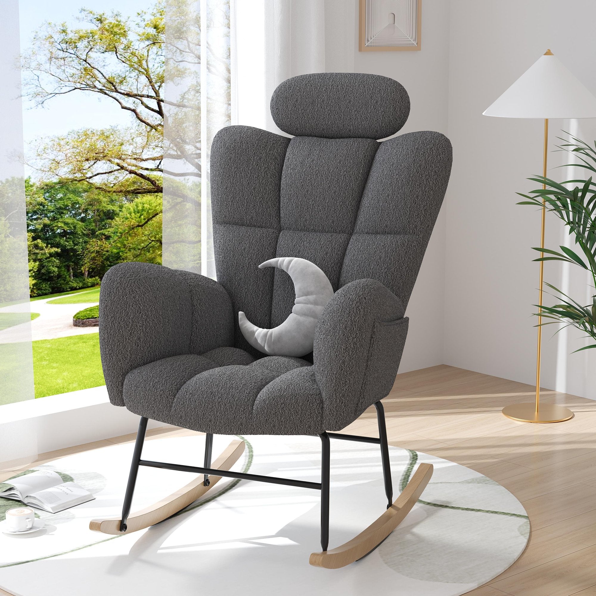 paproos Modern Velvet Nursery Rocking Chair, Accent Rocker Chair with High Backrest for Baby Nursery Kids, Accent Glider Rocker for Living Room Bedroom Playroom