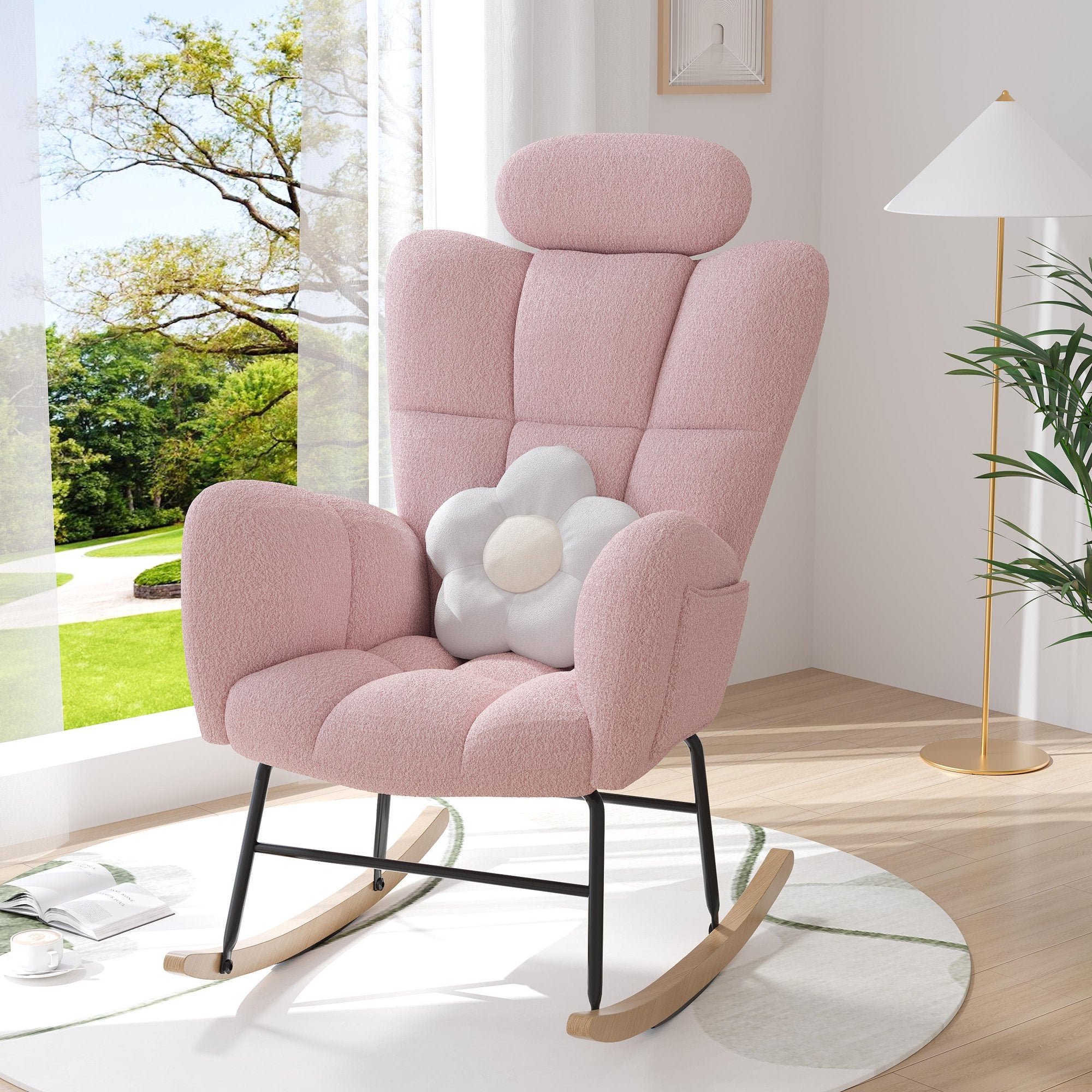 paproos Modern Velvet Nursery Rocking Chair, Accent Rocker Chair with High Backrest for Baby Nursery Kids, Accent Glider Rocker for Living Room Bedroom Playroom
