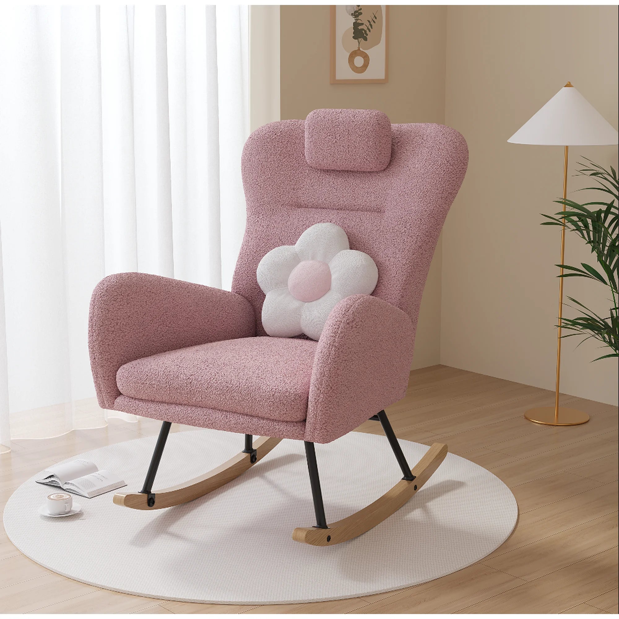 paproos Modern Velvet Nursery Rocking Chair, Accent Rocker Chair with High Backrest for Baby Nursery Kids, Accent Glider Rocker for Living Room Bedroom Playroom