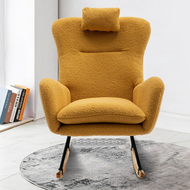 paproos Modern Velvet Nursery Rocking Chair, Accent Rocker Chair with High Backrest for Baby Nursery Kids, Accent Glider Rocker for Living Room Bedroom Playroom