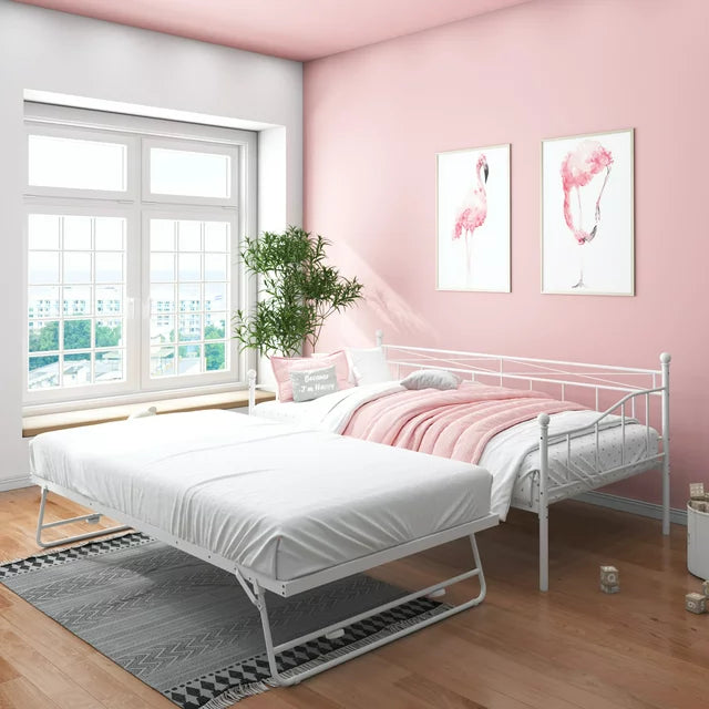 paproos Twin Size Daybed with Trundle, Heavy-Duty Steel Metal Bed Frame Space Saving, Bedroom Furniture for Living Room Guest No Box Spring Needed, Black