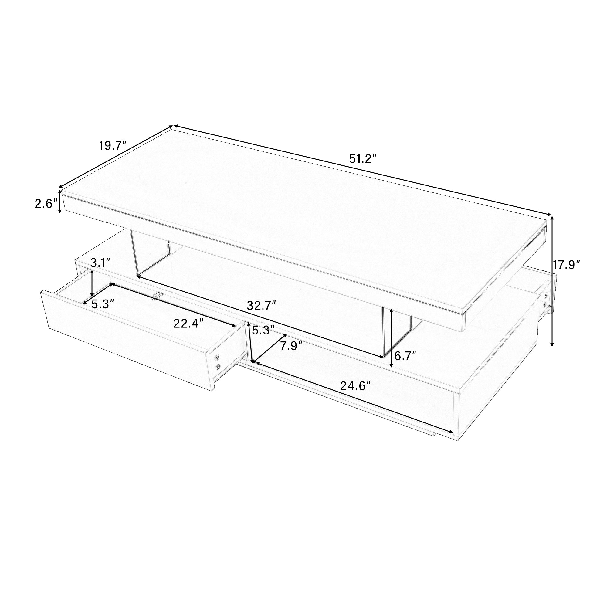 PAPROOS 51.2" LED Coffee Table with Storage