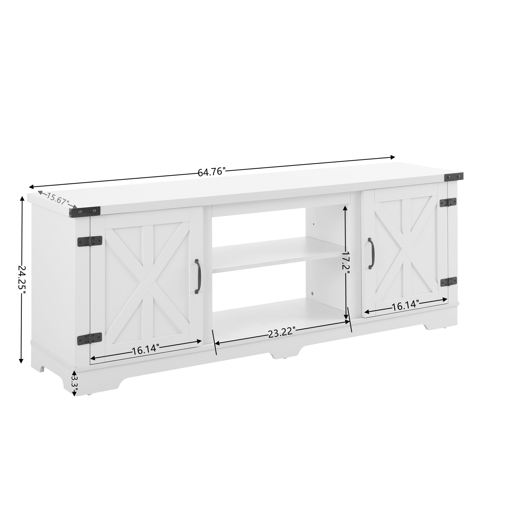PAPROOS TV Stand With Fireplace for 70" TV, Farmhouse Barn TV Cabinet Entertainment Center with Remote Control Virtual Flame Fireplace and Open Shelves and Closed Cabinets, Media Console White