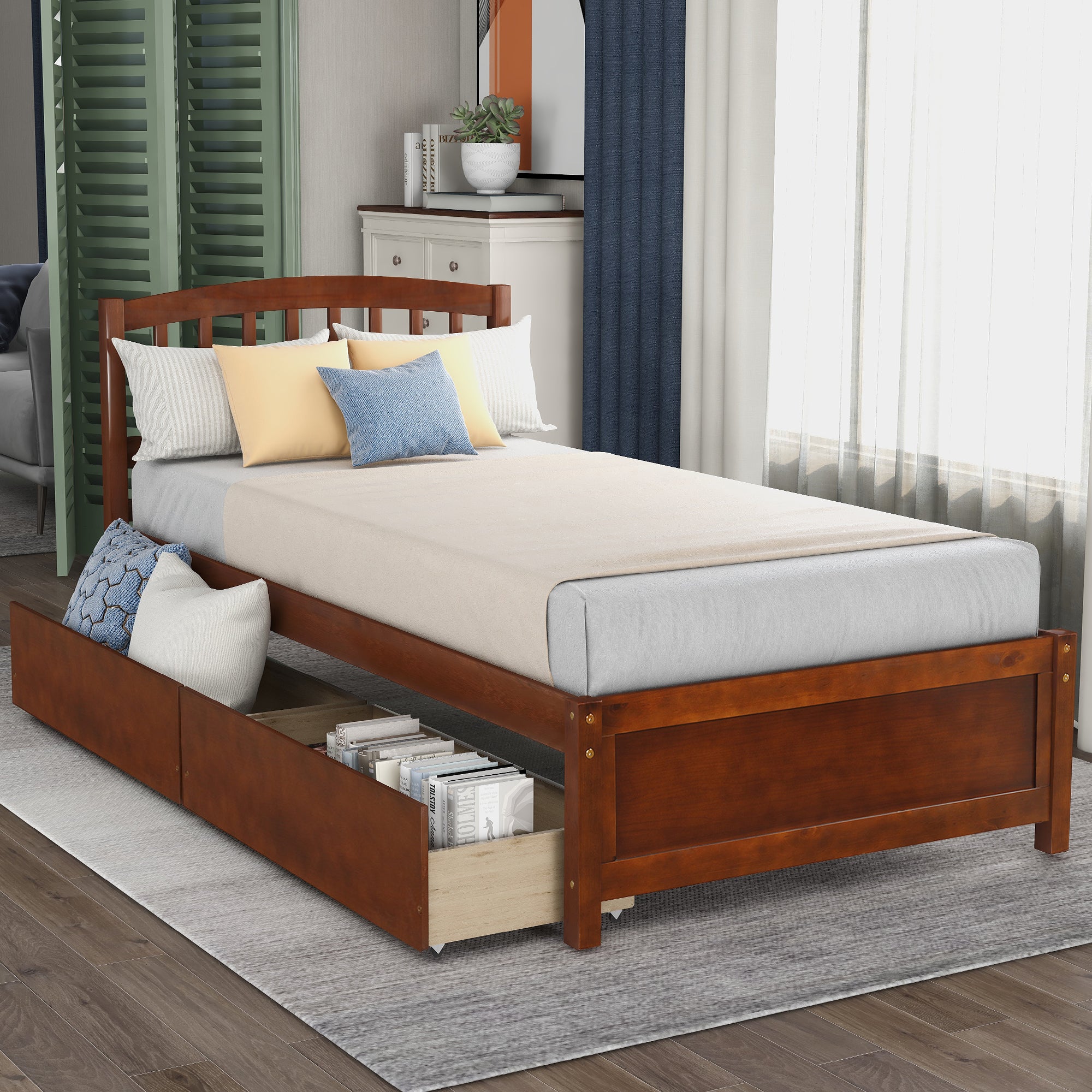 PAPROOS Wood Platform Bed with Storage
