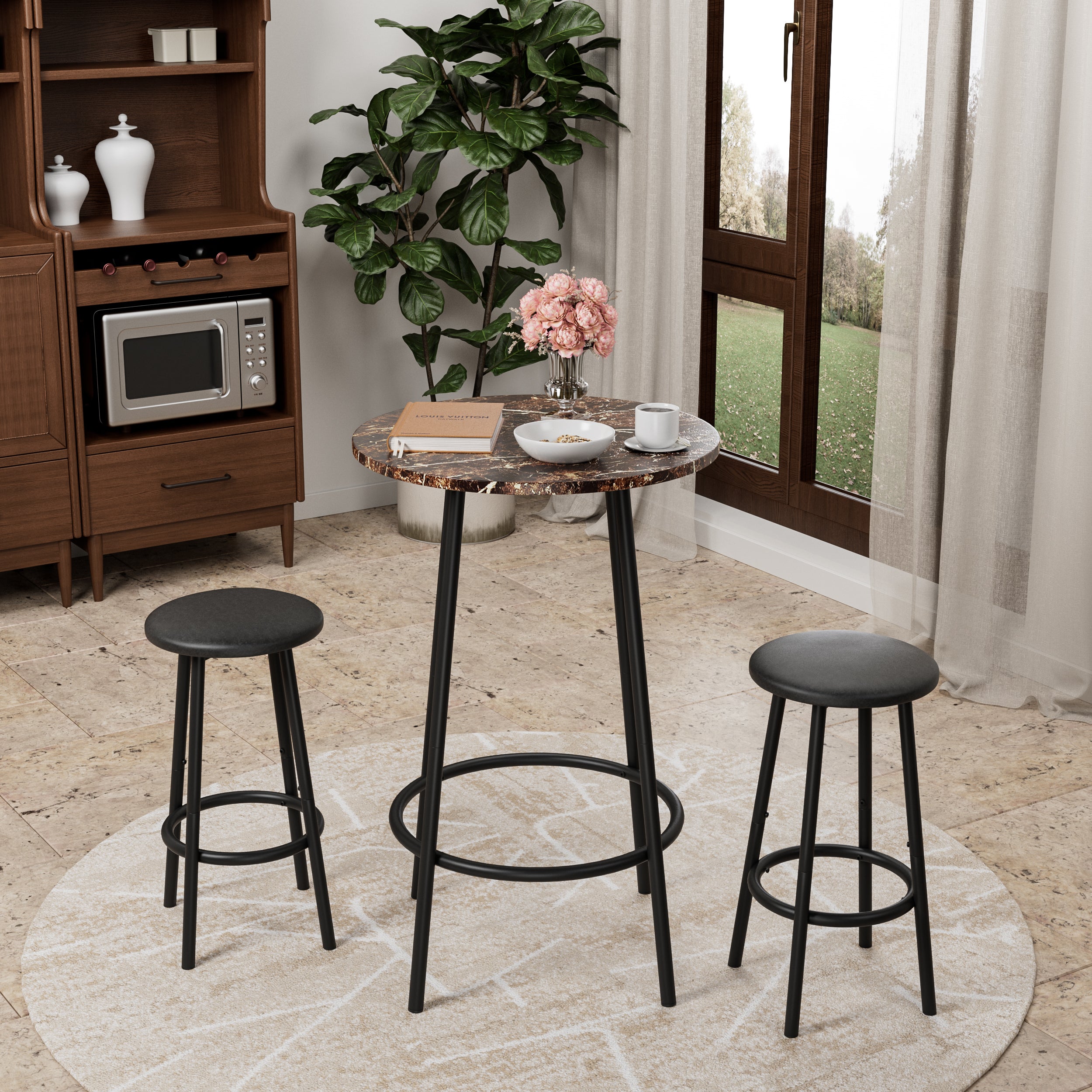 Piece Counter Height Dining Set, Paproos 23" Round Bar Table and 2 Bar Stools, Pub Table with Storage Rack, Bar Stools with Backrest, Industrial Bar Table Set for Kitchen Breakfast Nook