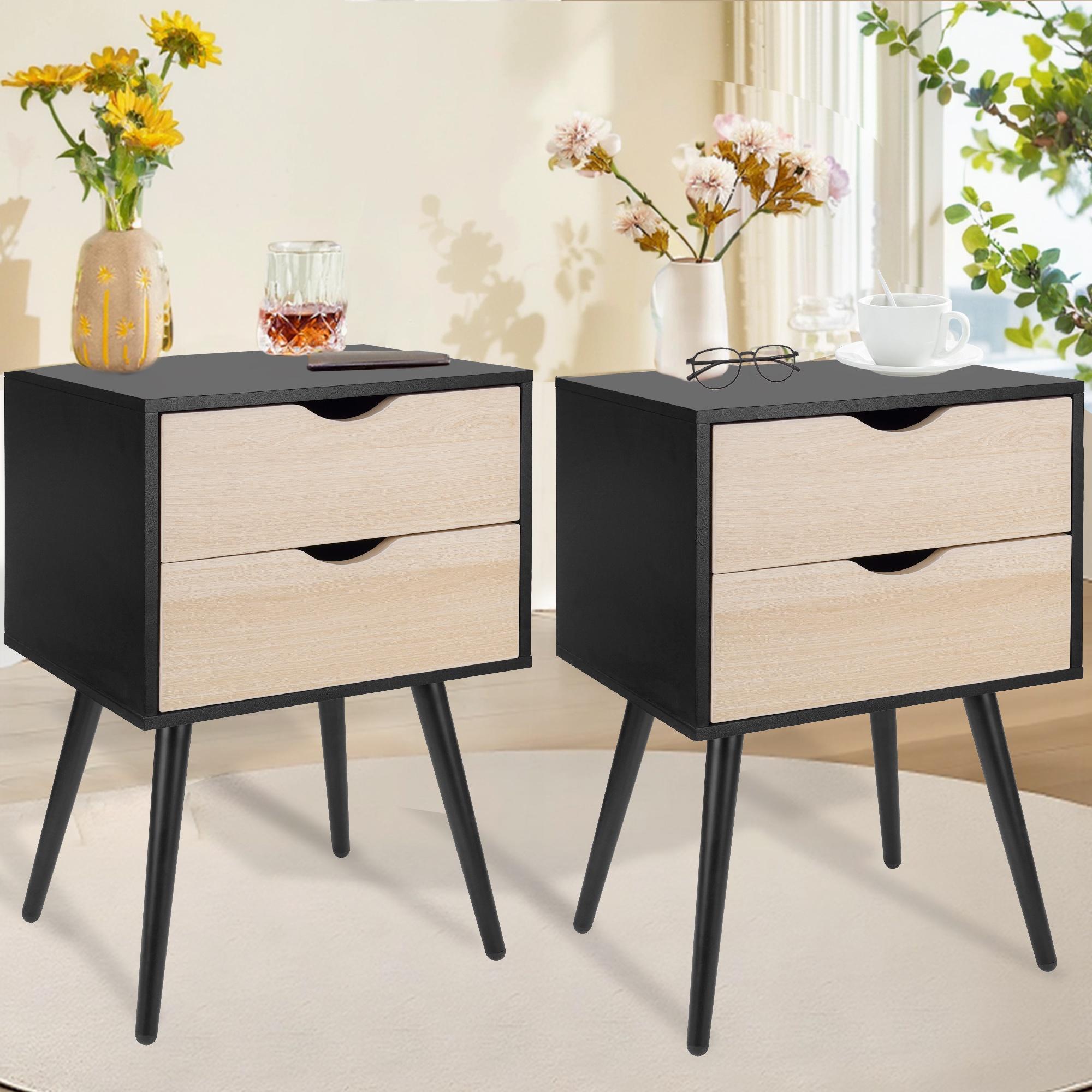 Nightstands Set of 2, Bedroom Bedside Table with 2 Drawers Storage, Country Style Night End Table with Large Storage Space, Suitable for Living Room Bedroom, Rustic Brown