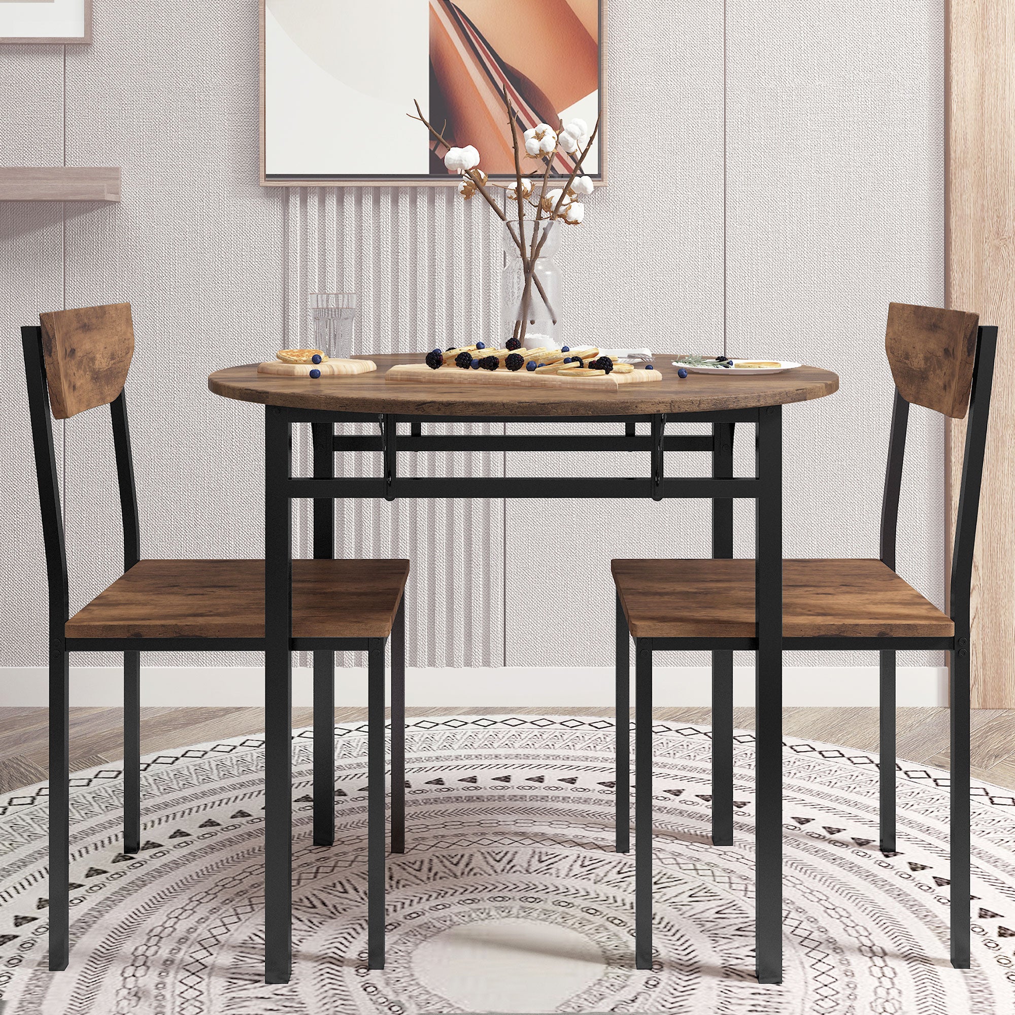 paproos 3-Piece Dining Table Set with Drop Leaf and 2 Chairs, LJC
