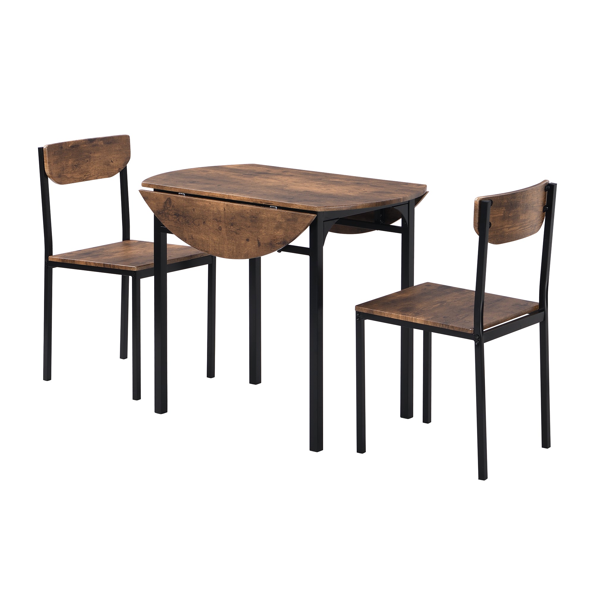 paproos 3-Piece Dining Table Set with Drop Leaf and 2 Chairs, LJC