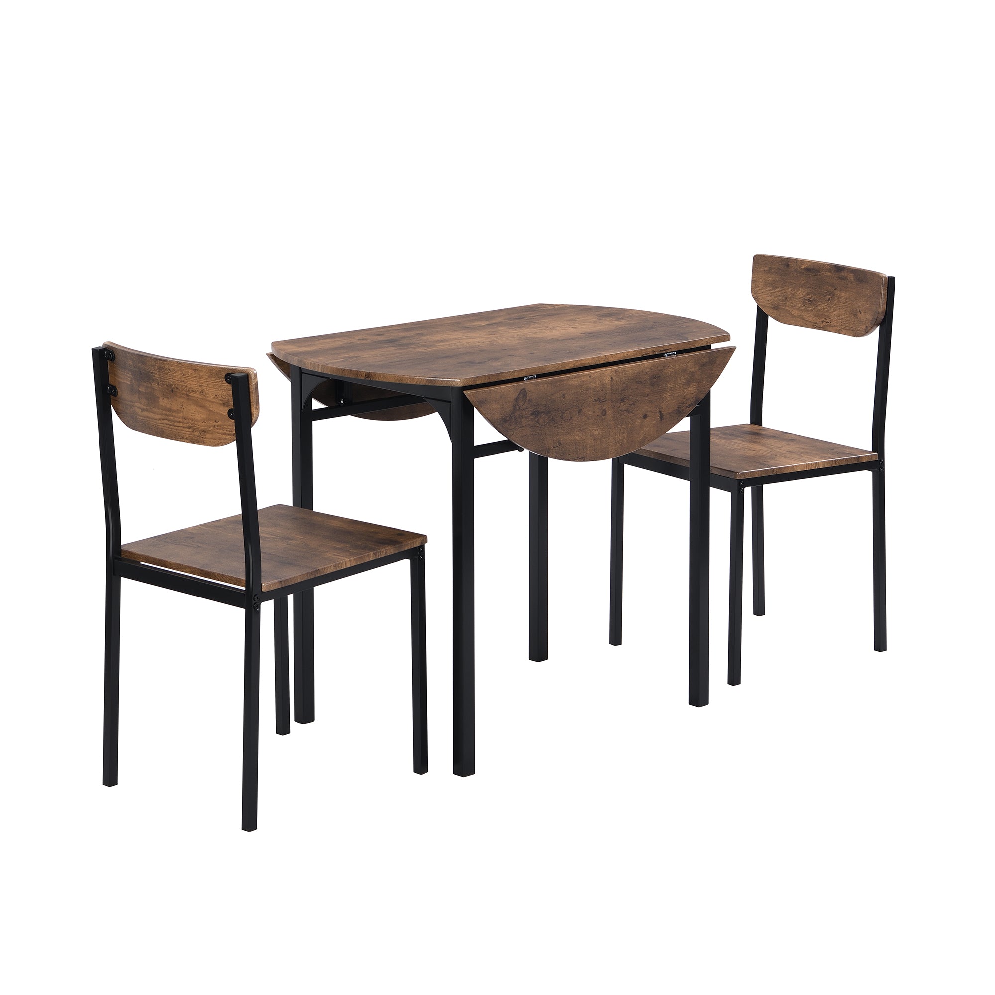 paproos 3-Piece Dining Table Set with Drop Leaf and 2 Chairs, LJC