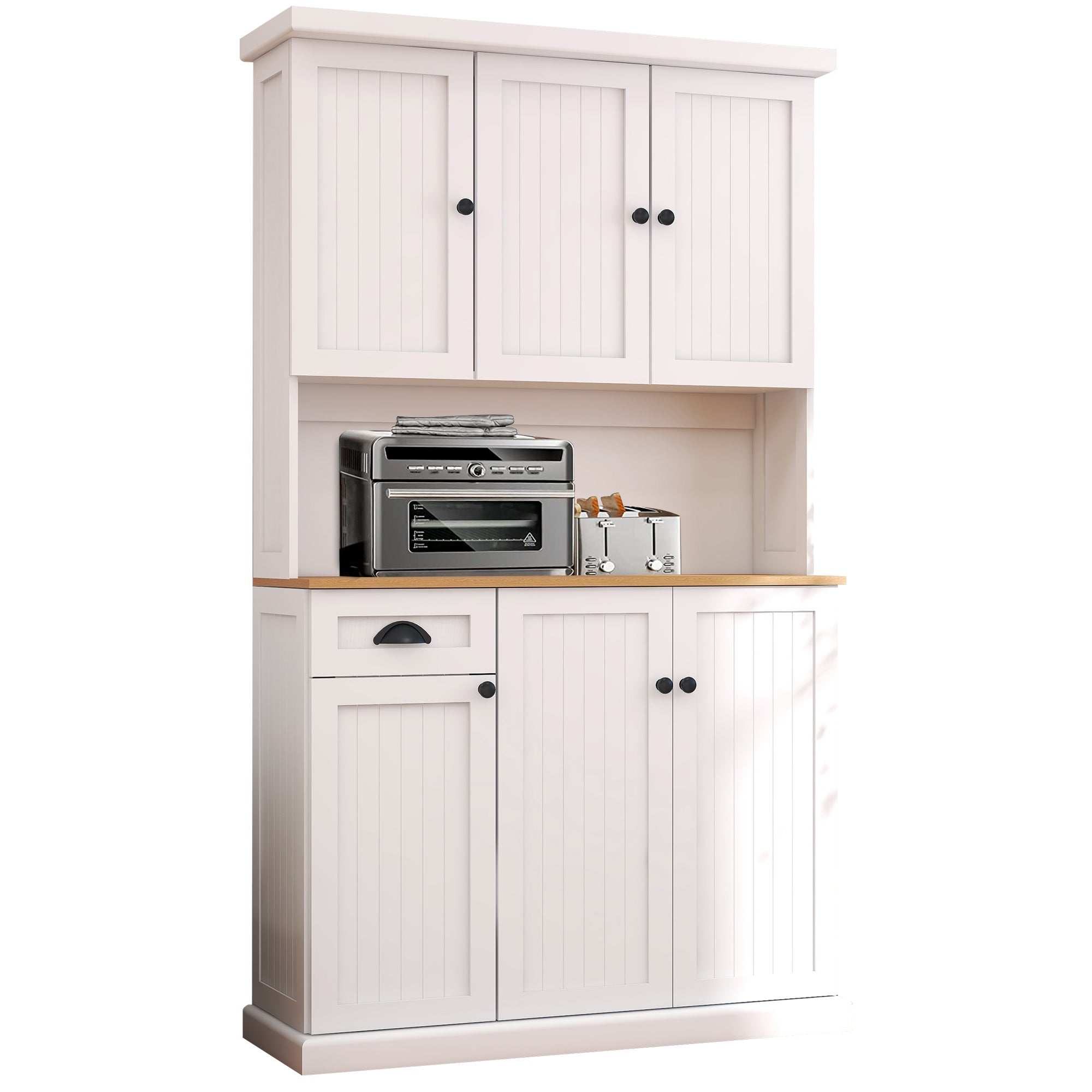paproos 70.87" Pantry Cabinets with Hutch, Tall Kitchen Pantry Storage Cabinet, Sideboard Buffet Cabinet with 6 Doors, Large Countertop, Storage Shelf, Kitchen Dining Room Bathroom Sideboard, White