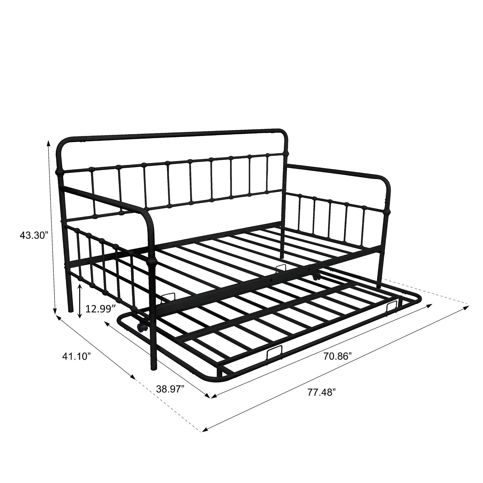 paproos Vintage Metal Daybed with Trundle, Twin Metal Sofa Bed with Trundle, Steel Daybed for Bedroom Guest Room, Black