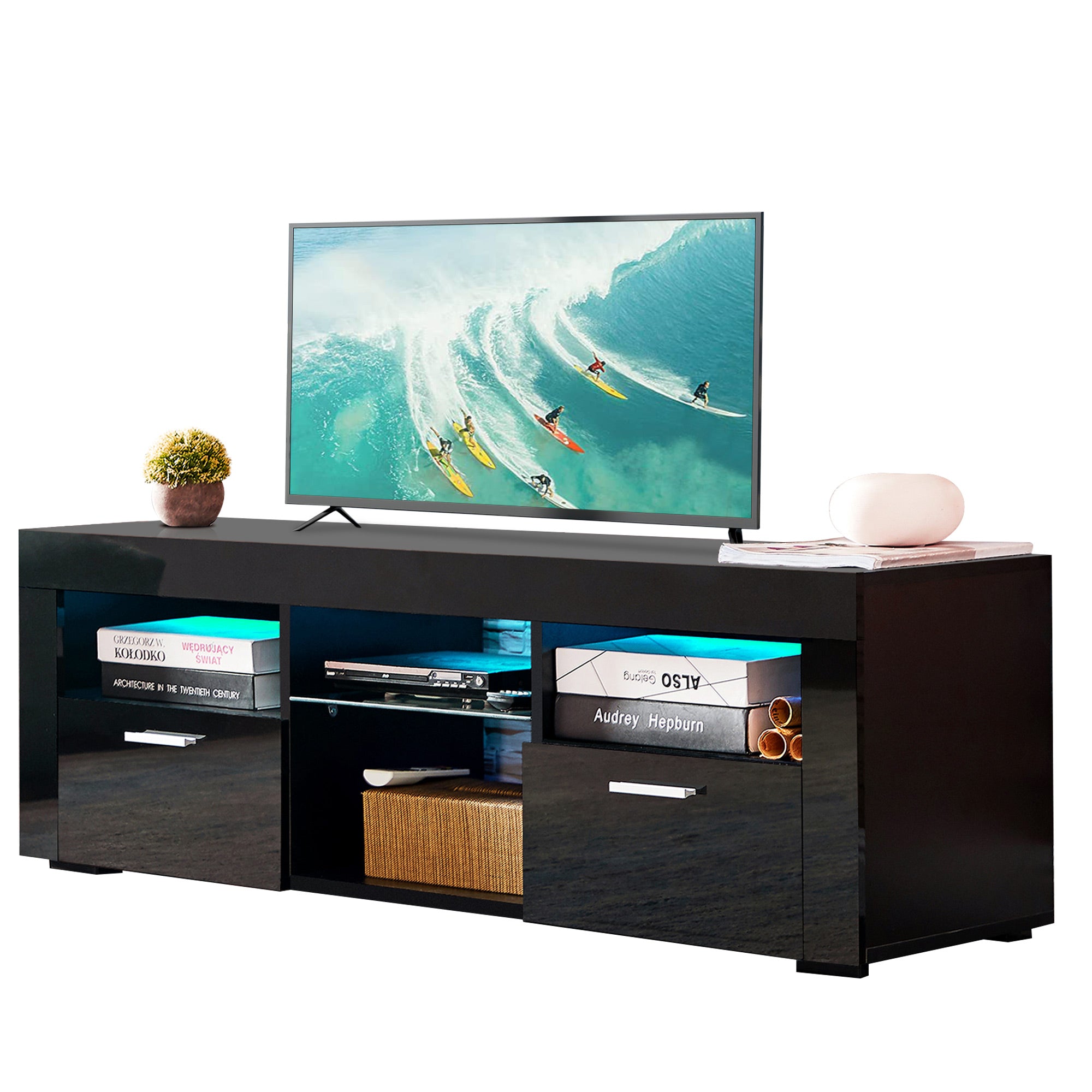 PAPROOS High Gloss TV Stand with LED Lights