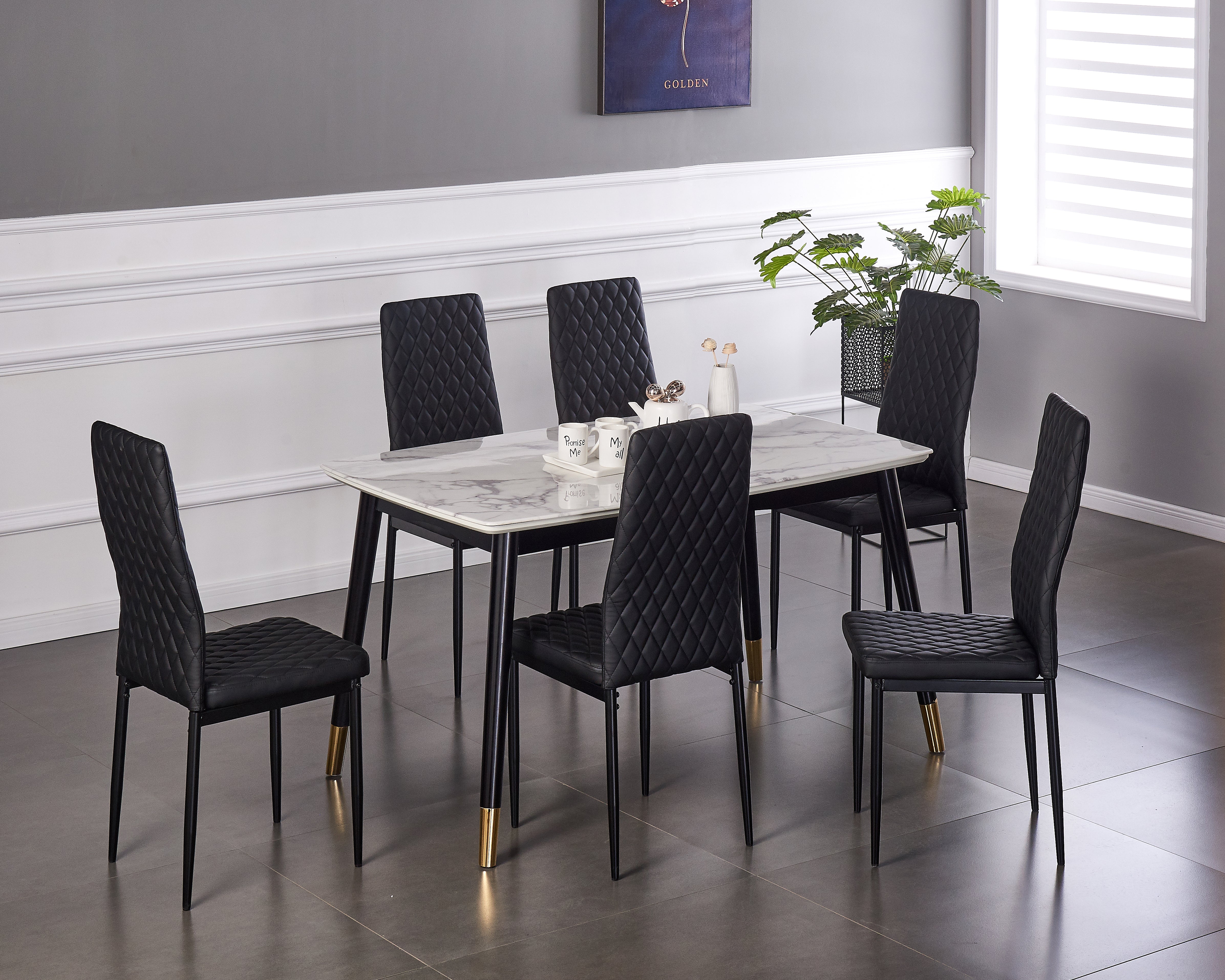 paproos Modern Dining Chairs Set of 6, PU Leather Dining Room Chairs, Kitchen Chairs with Metal Legs, Easy to Assemble Dining Chair for Restaurant, Kitchen, Dining Room and Living Room