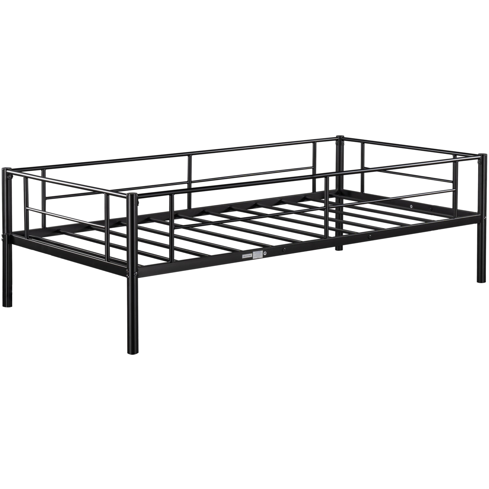 paproos Metal Bunk Bed with Trundle, Heavy Duty Twin Over Twin Bunk Bed Frame with 2 Ladders and Full-Length Guardrails, Bunk Bed No Box Spring Needed (Black)