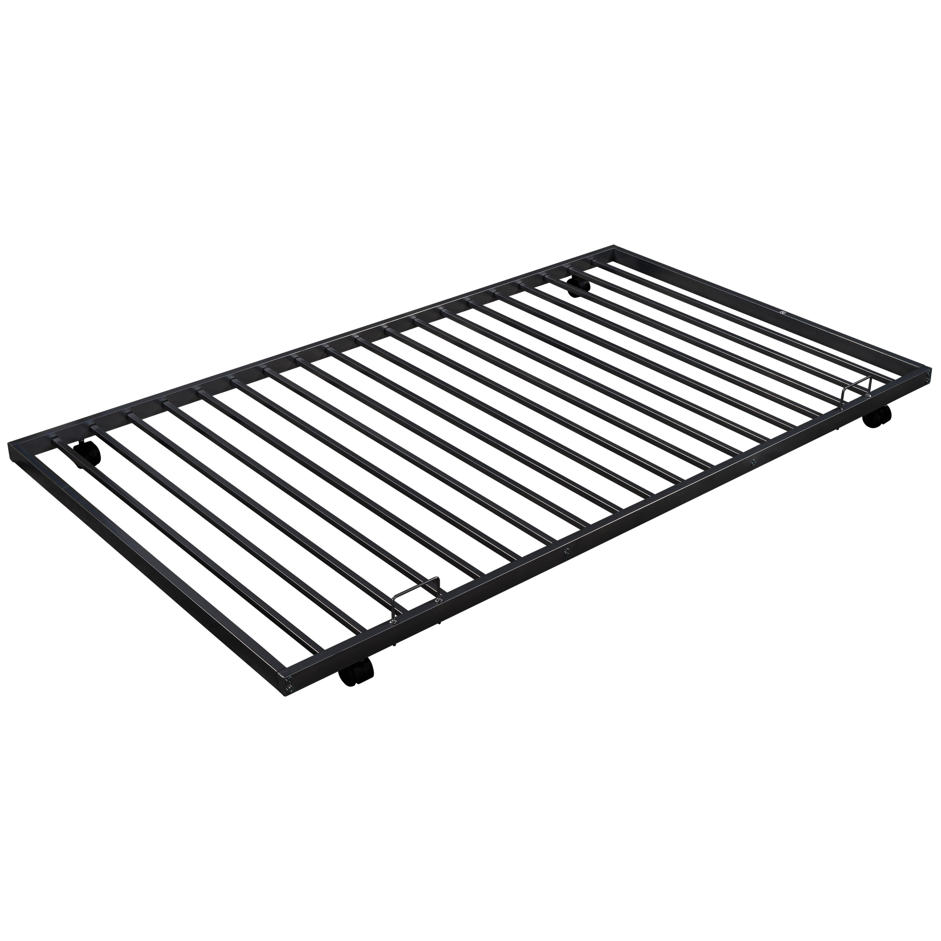 paproos Metal Bunk Bed with Trundle, Heavy Duty Twin Over Twin Bunk Bed Frame with 2 Ladders and Full-Length Guardrails, Bunk Bed No Box Spring Needed (Black)