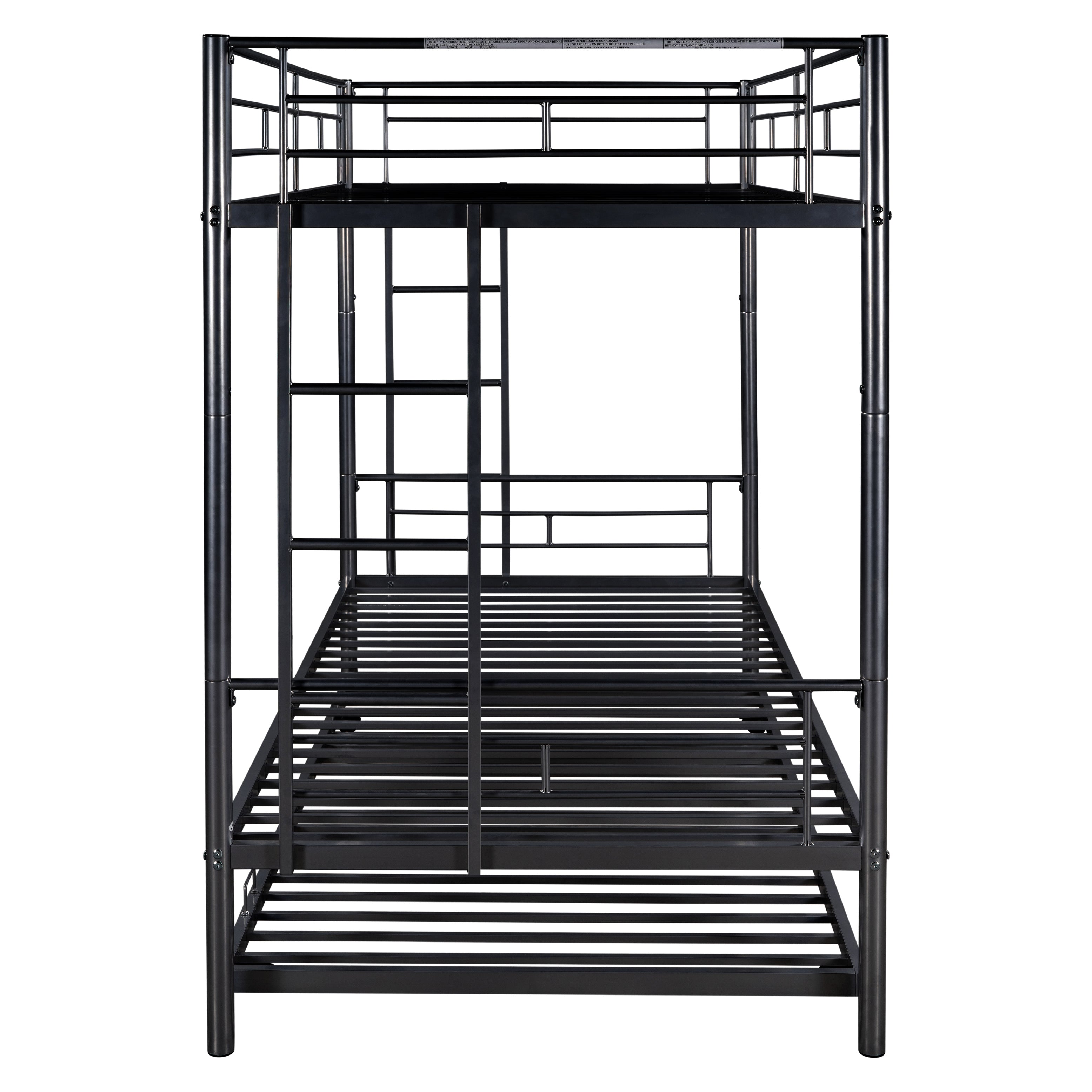 paproos Metal Bunk Bed with Trundle, Heavy Duty Twin Over Twin Bunk Bed Frame with 2 Ladders and Full-Length Guardrails, Bunk Bed No Box Spring Needed (Black)