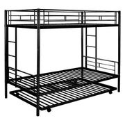 paproos Metal Bunk Bed with Trundle, Heavy Duty Twin Over Twin Bunk Bed Frame with 2 Ladders and Full-Length Guardrails, Bunk Bed No Box Spring Needed (Black)