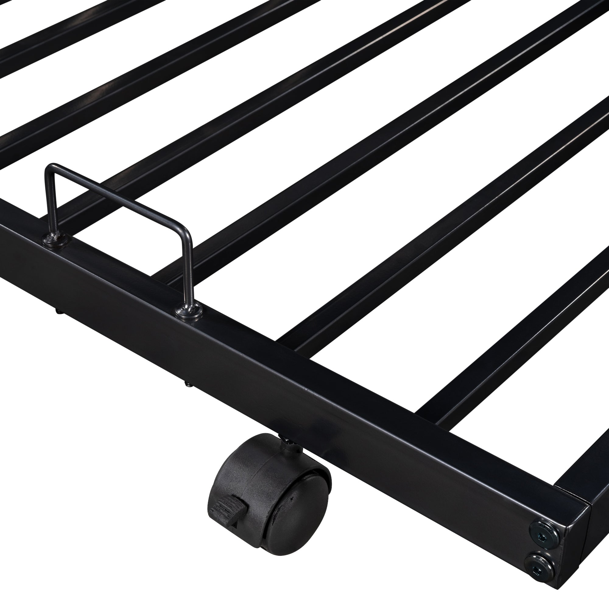 paproos Metal Bunk Bed with Trundle, Heavy Duty Twin Over Twin Bunk Bed Frame with 2 Ladders and Full-Length Guardrails, Bunk Bed No Box Spring Needed (Black)