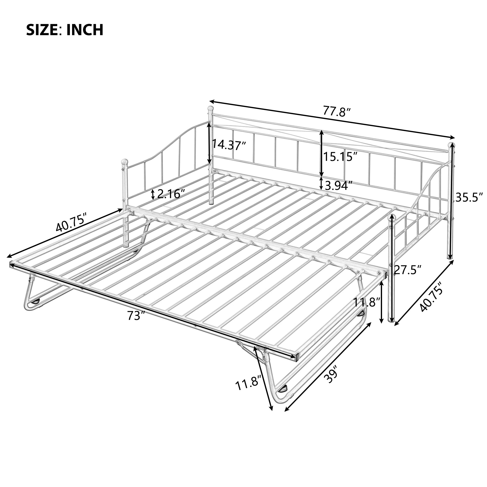 paproos Twin Size Daybed with Adjustable Pop Up Trundle, Heavy-Duty Steel Metal Bed Frame Space Saving, Perfect for Kids/Teens/Adults