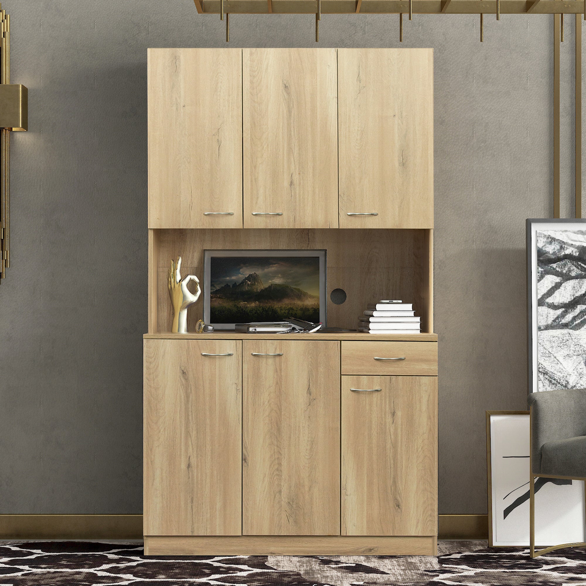paproos 70.87" Pantry Cabinets with Hutch, Tall Kitchen Pantry Storage Cabinet, Sideboard Buffet Cabinet with 6 Doors, Large Countertop, Storage Shelf, Kitchen Dining Room Bathroom Sideboard, White