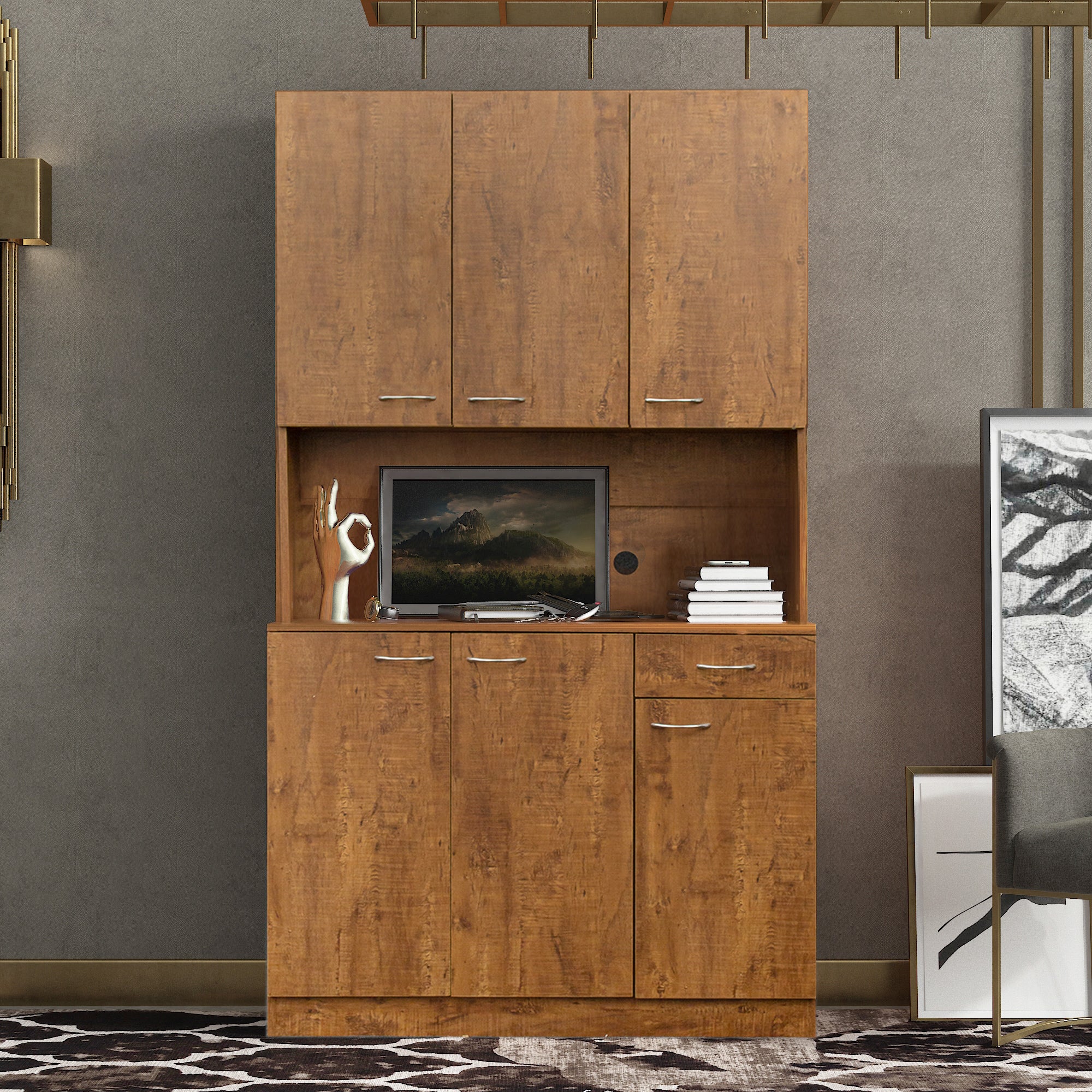 paproos 70.87" Pantry Cabinets with Hutch, Tall Kitchen Pantry Storage Cabinet, Sideboard Buffet Cabinet with 6 Doors, Large Countertop, Storage Shelf, Kitchen Dining Room Bathroom Sideboard, White