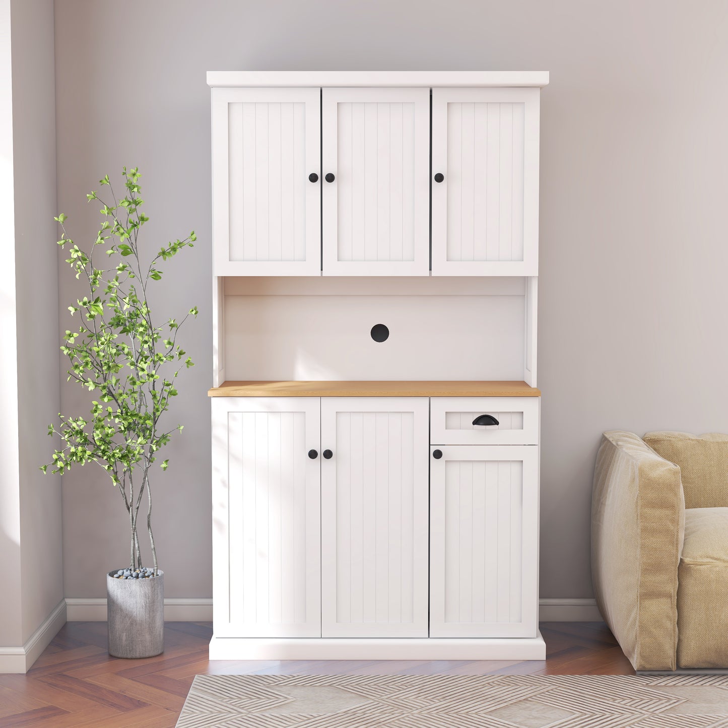 paproos 70.87" Pantry Cabinets with Hutch, Tall Kitchen Pantry Storage Cabinet, Sideboard Buffet Cabinet with 6 Doors, Large Countertop, Storage Shelf, Kitchen Dining Room Bathroom Sideboard, White