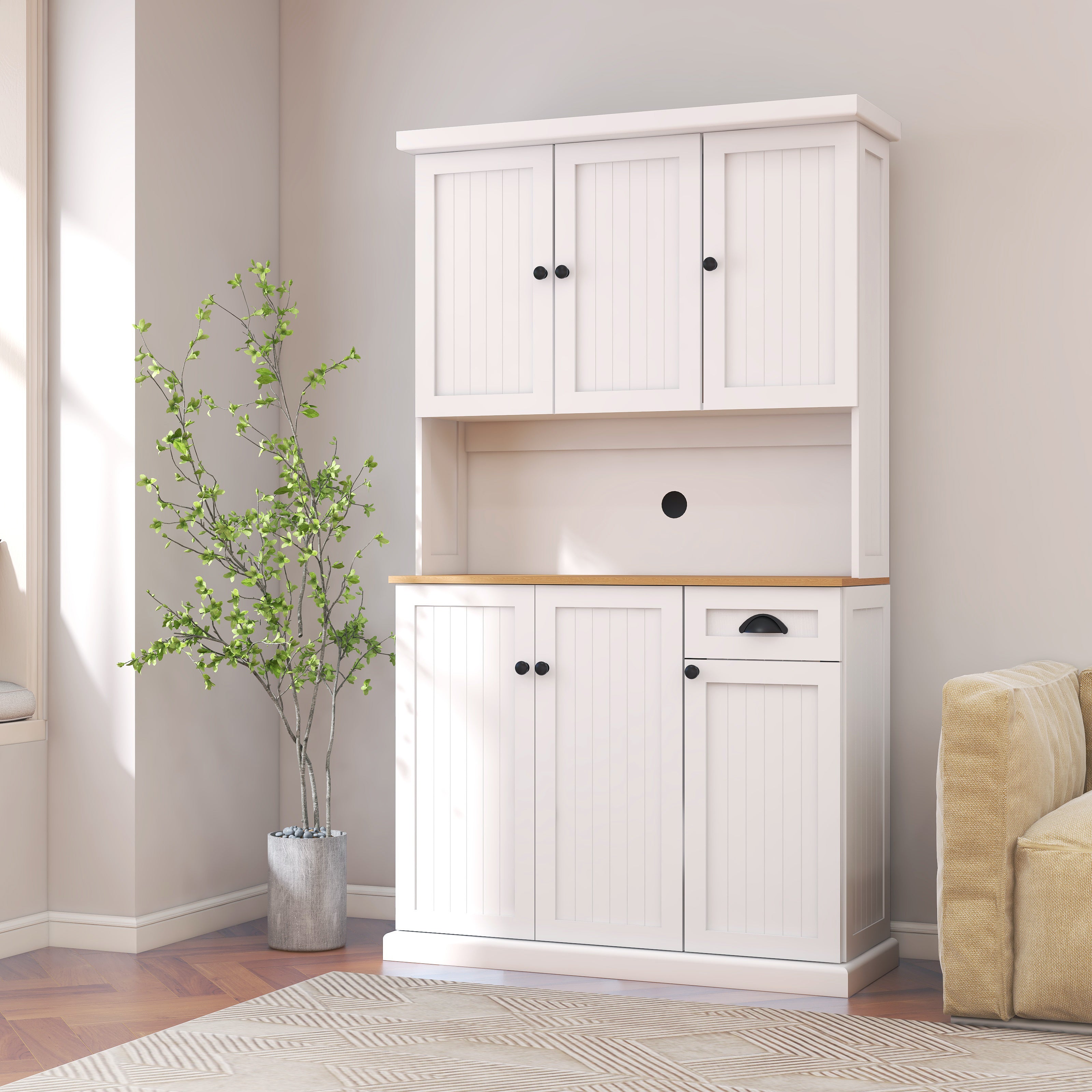paproos 70.87" Pantry Cabinets with Hutch, Tall Kitchen Pantry Storage Cabinet, Sideboard Buffet Cabinet with 6 Doors, Large Countertop, Storage Shelf, Kitchen Dining Room Bathroom Sideboard, White
