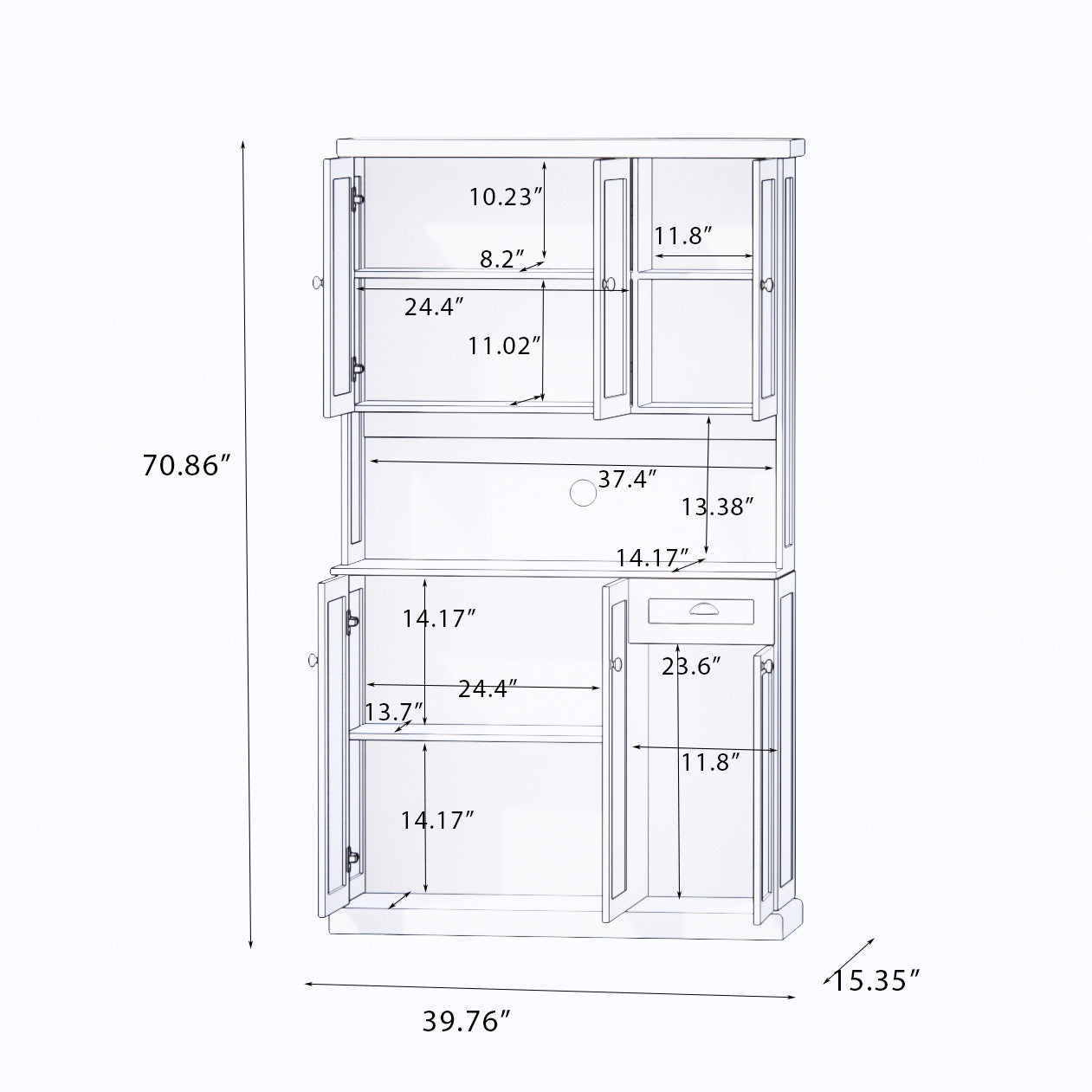 paproos 70.87" Pantry Cabinets with Hutch, Tall Kitchen Pantry Storage Cabinet, Sideboard Buffet Cabinet with 6 Doors, Large Countertop, Storage Shelf, Kitchen Dining Room Bathroom Sideboard, White
