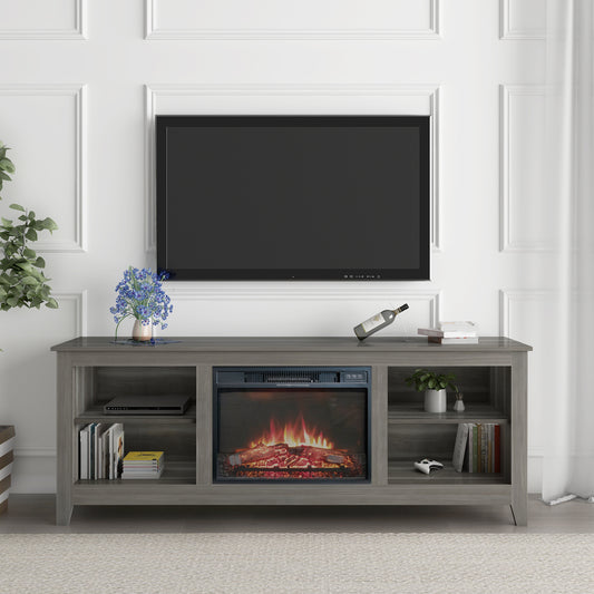 paproos Fireplace TV Stand, Wood Entertainment Center with an Electronic Fireplace, Farmhouse Storage Cabinet Console for TVs Up to 75"