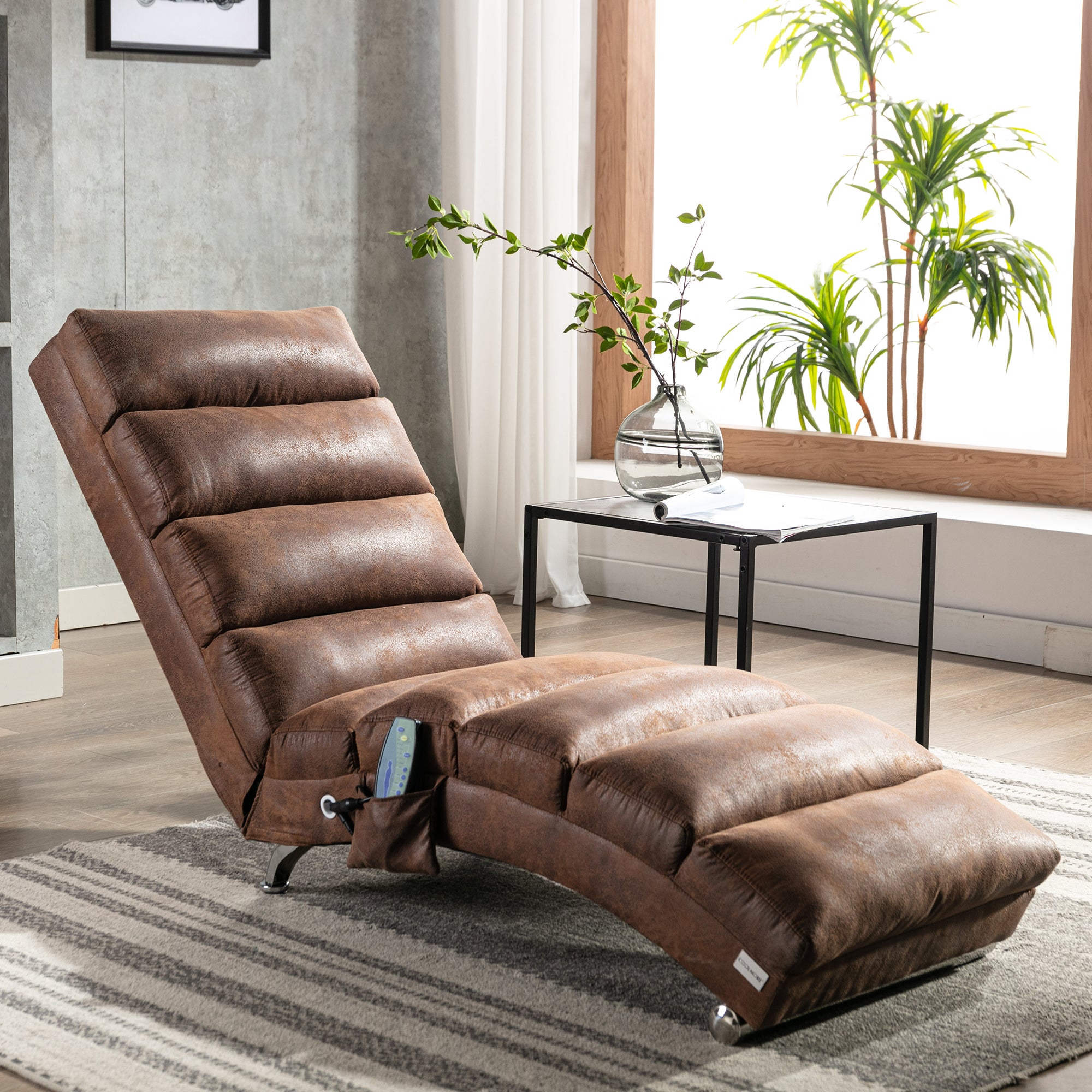 paproos Massage Chaise Lounge, Indoor Ergonomic Electric Massage Long Lounger with Remote Control, LJC