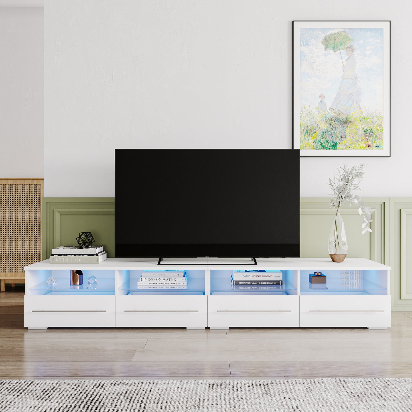 paproos TV Cabinet with 16 Colors LED Light and Remote