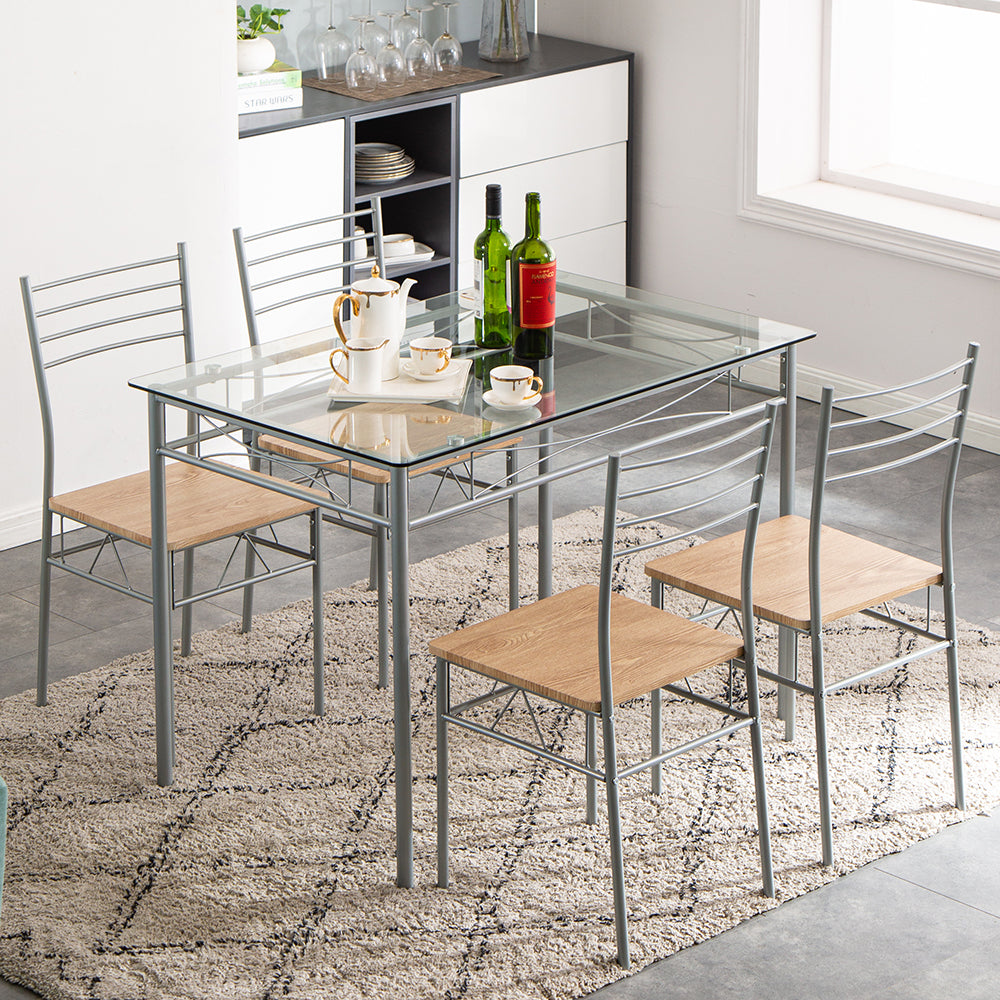 PAPROOS Dining Table Set for 4, Modern 5-Piece Kitchen Table Set with Marble Top and Faux Leather Upholstery Chairs