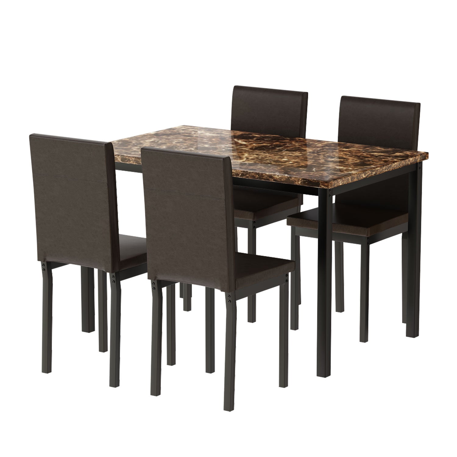 PAPROOS Dining Table Set for 4, Modern 5-Piece Kitchen Table Set with Marble Top and Faux Leather Upholstery Chairs