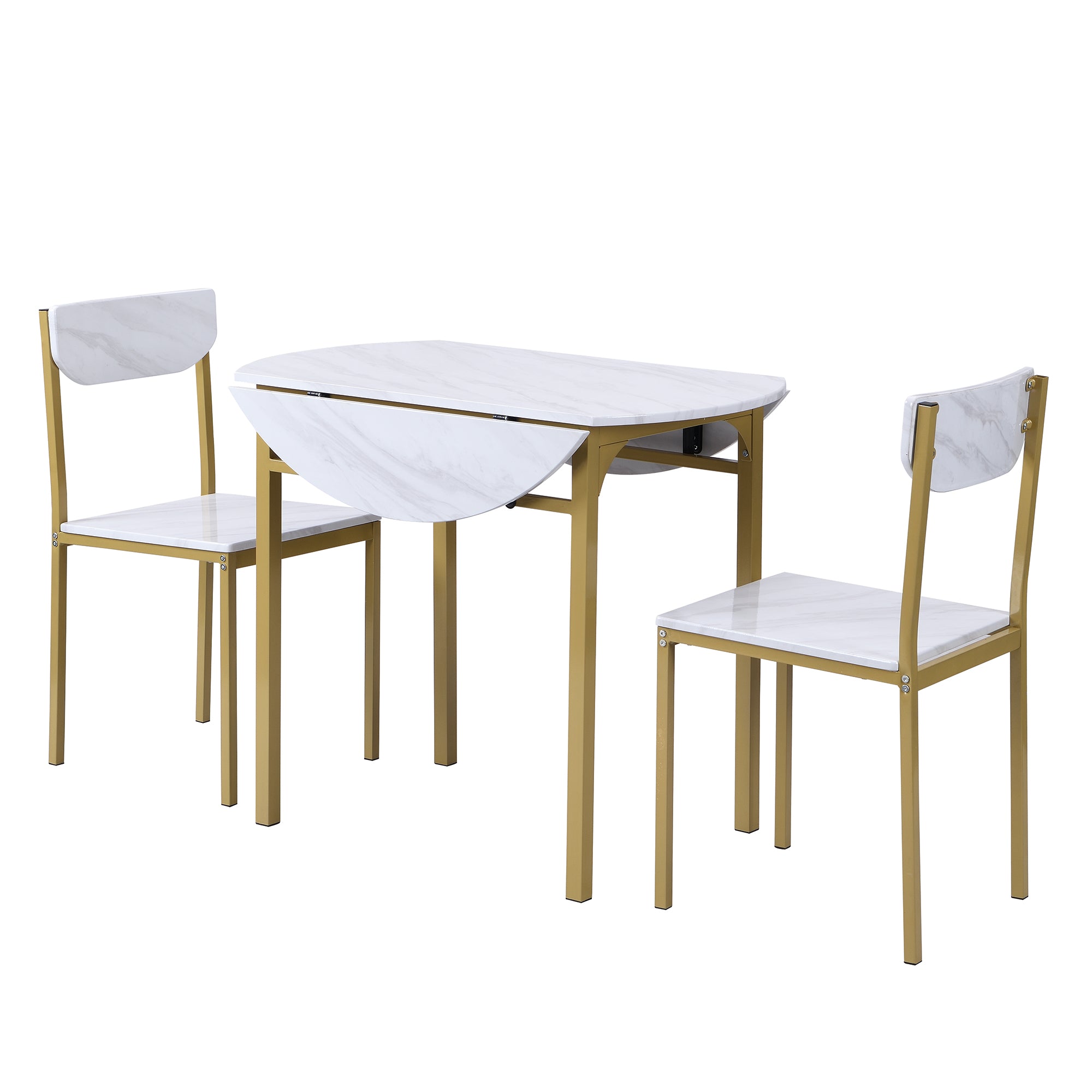paproos 3-Piece Dining Table Set with Drop Leaf and 2 Chairs, LJC