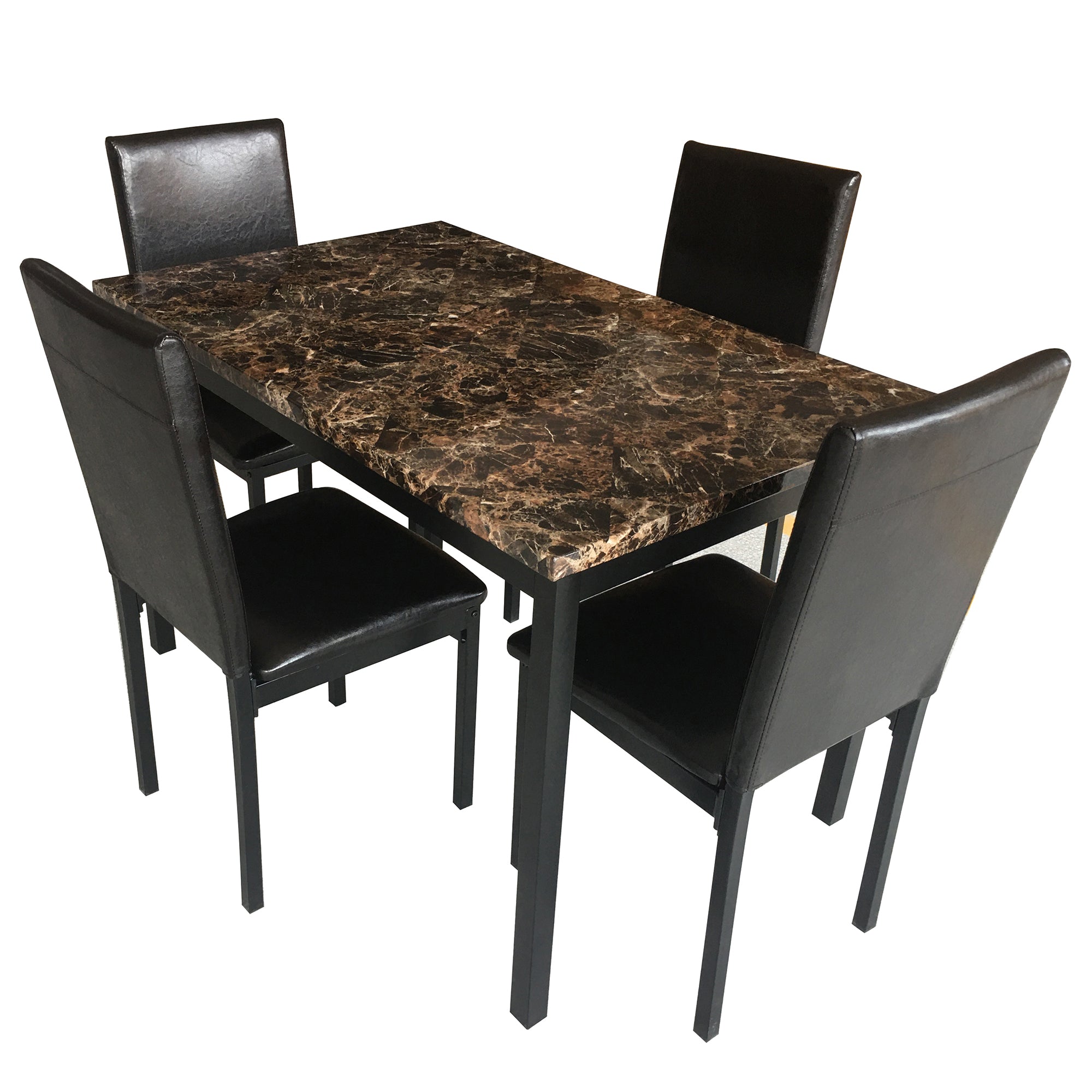 PAPROOS Dining Table Set for 4, Modern 5-Piece Kitchen Table Set with Marble Top and Faux Leather Upholstery Chairs