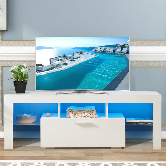 paproos TV Stand for 55 Inch TV, Modern High Glossy TV Cabinet with Remote Control and LED Lights